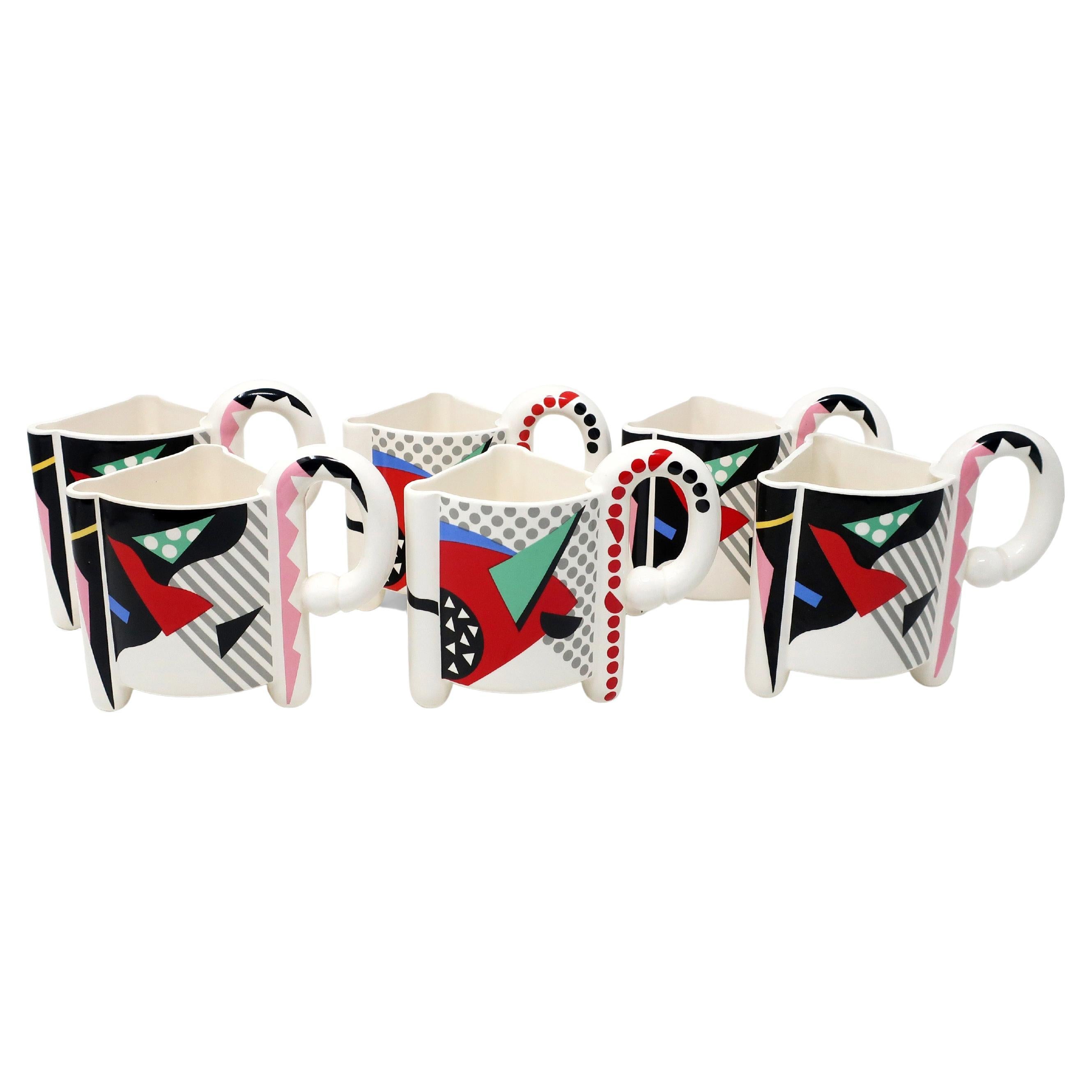 1980s Postmodern Kato Kogei Fujimori Carnival Mugs - Set of 6 For Sale