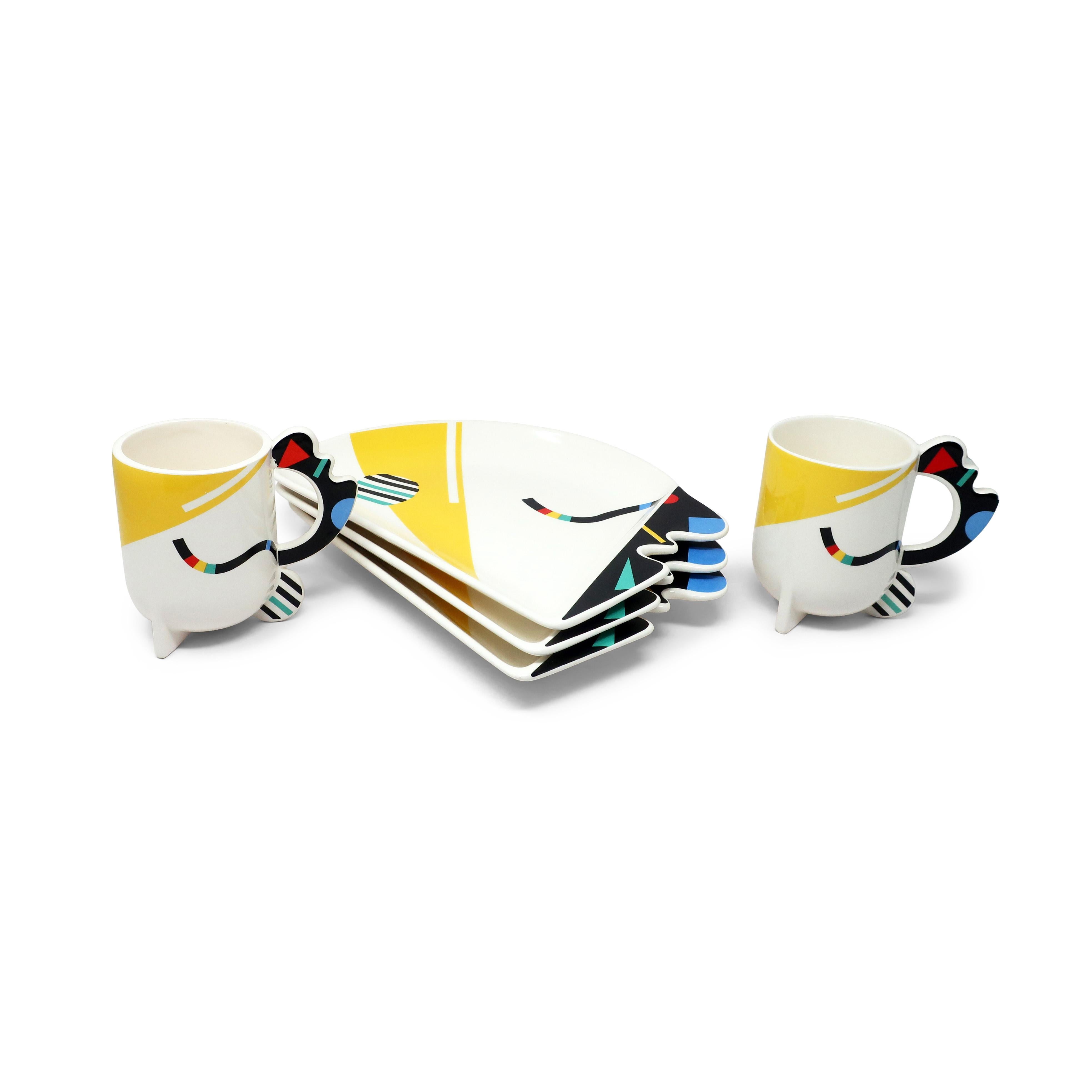 Post-Modern 1980s Postmodern Kato Kogei Fujimori Humoresque Plates and Mugs - Set of 5