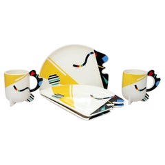 1980s Postmodern Kato Kogei Fujimori Humoresque Plates and Mugs - Set of 5