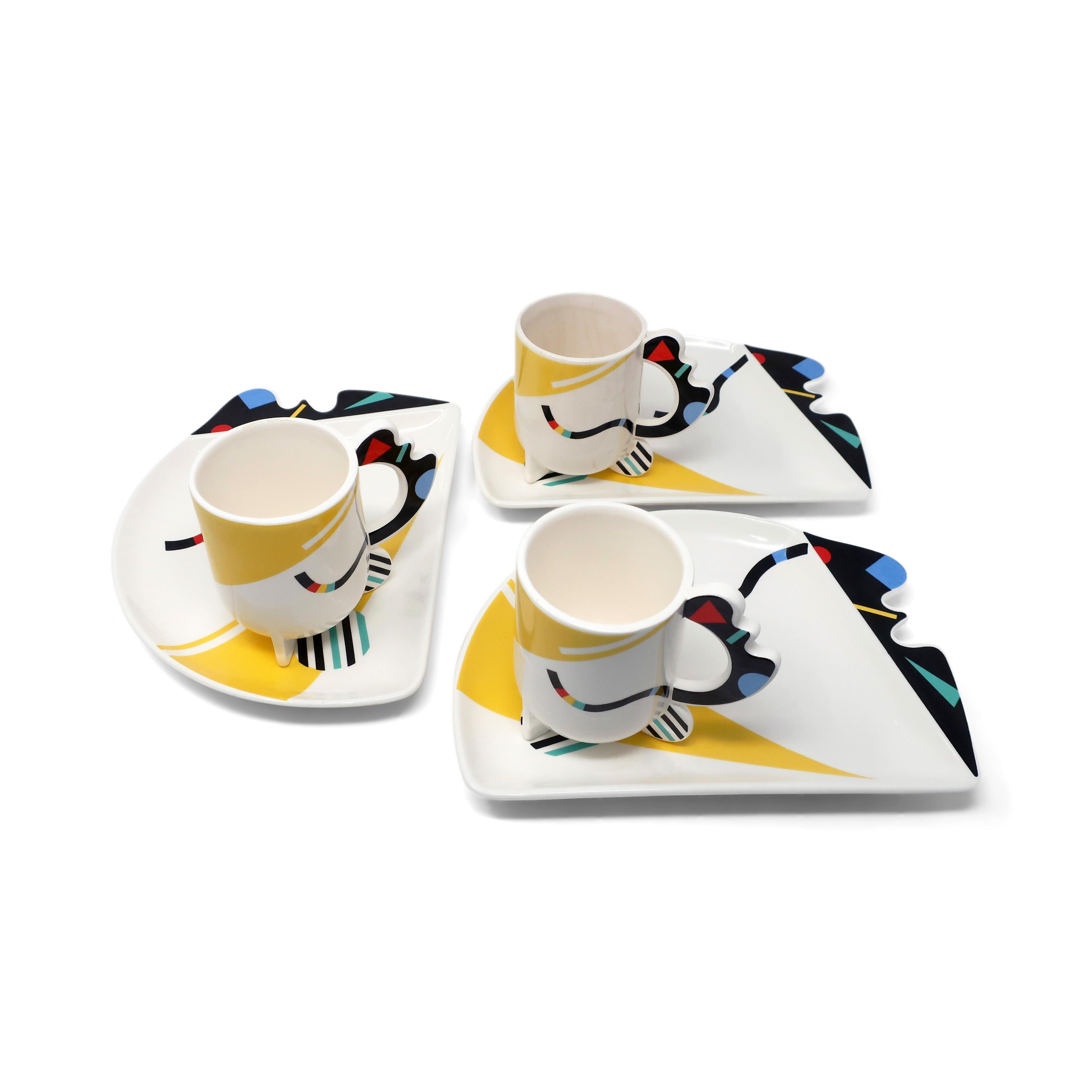 A set of 3 mugs and 3 plates in the Humoresque pattern for Kato Kogei’s Fujimori Collection. Fujimori was born in Japan in 1935 and won the National Art Award when he was just 19. He later worked in Chicago as a ceramics designer before returning to
