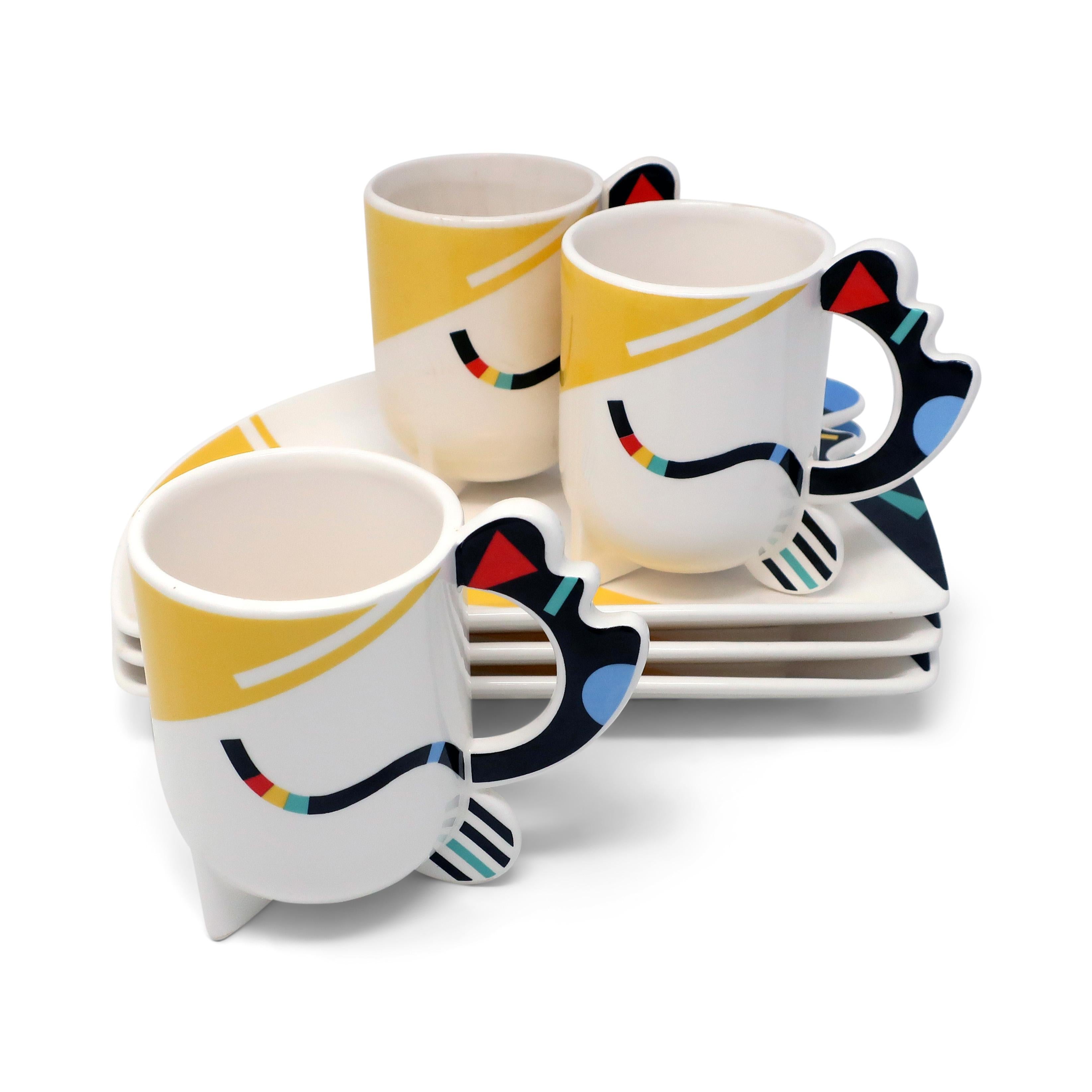 Post-Modern 1980s Postmodern Kato Kogei Fujimori Humoresque Plates and Mugs, Set of 6