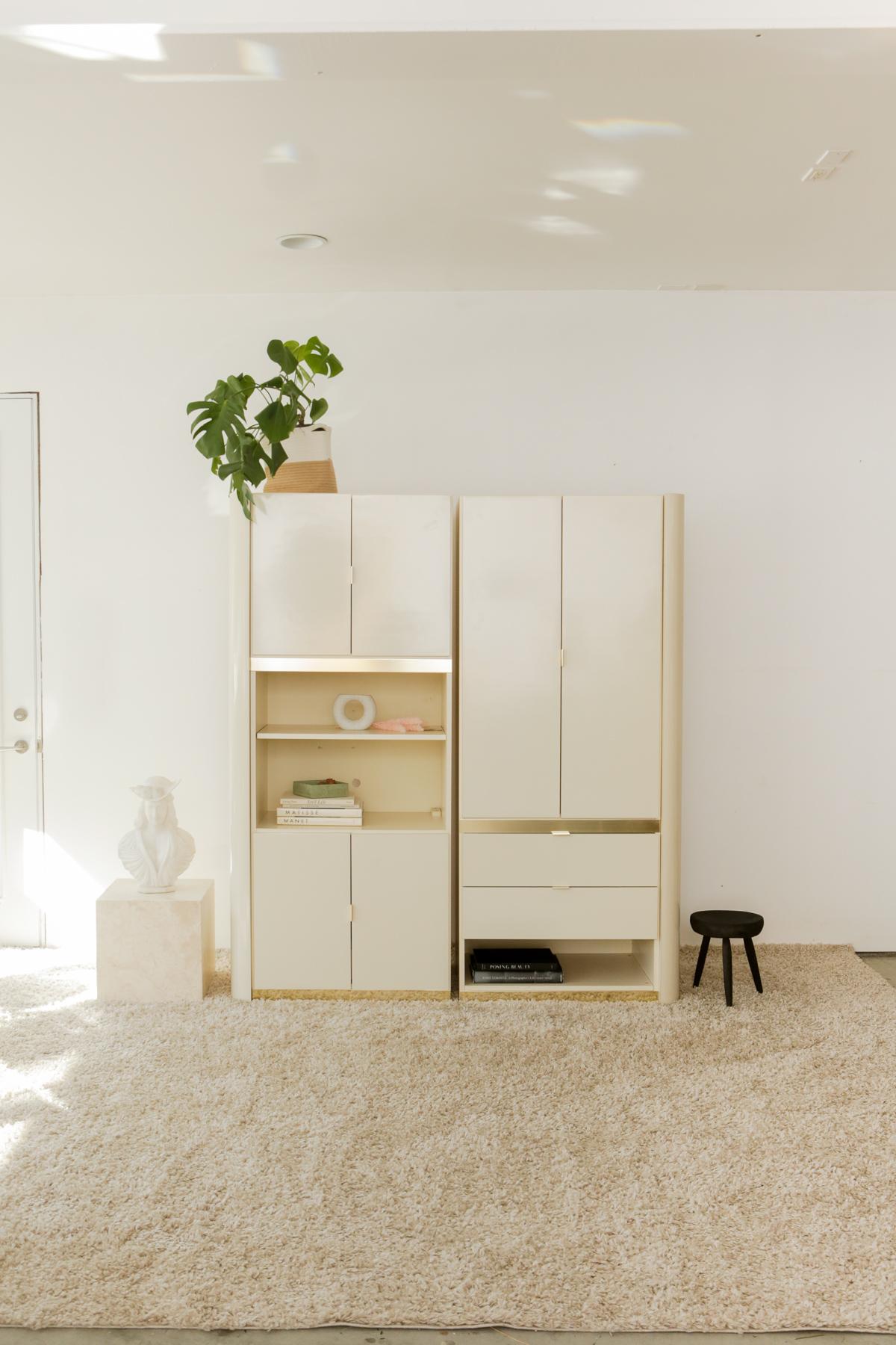 Mid-Century Modern 1980s Postmodern Lacquer and Brass Trim Cabinet For Sale