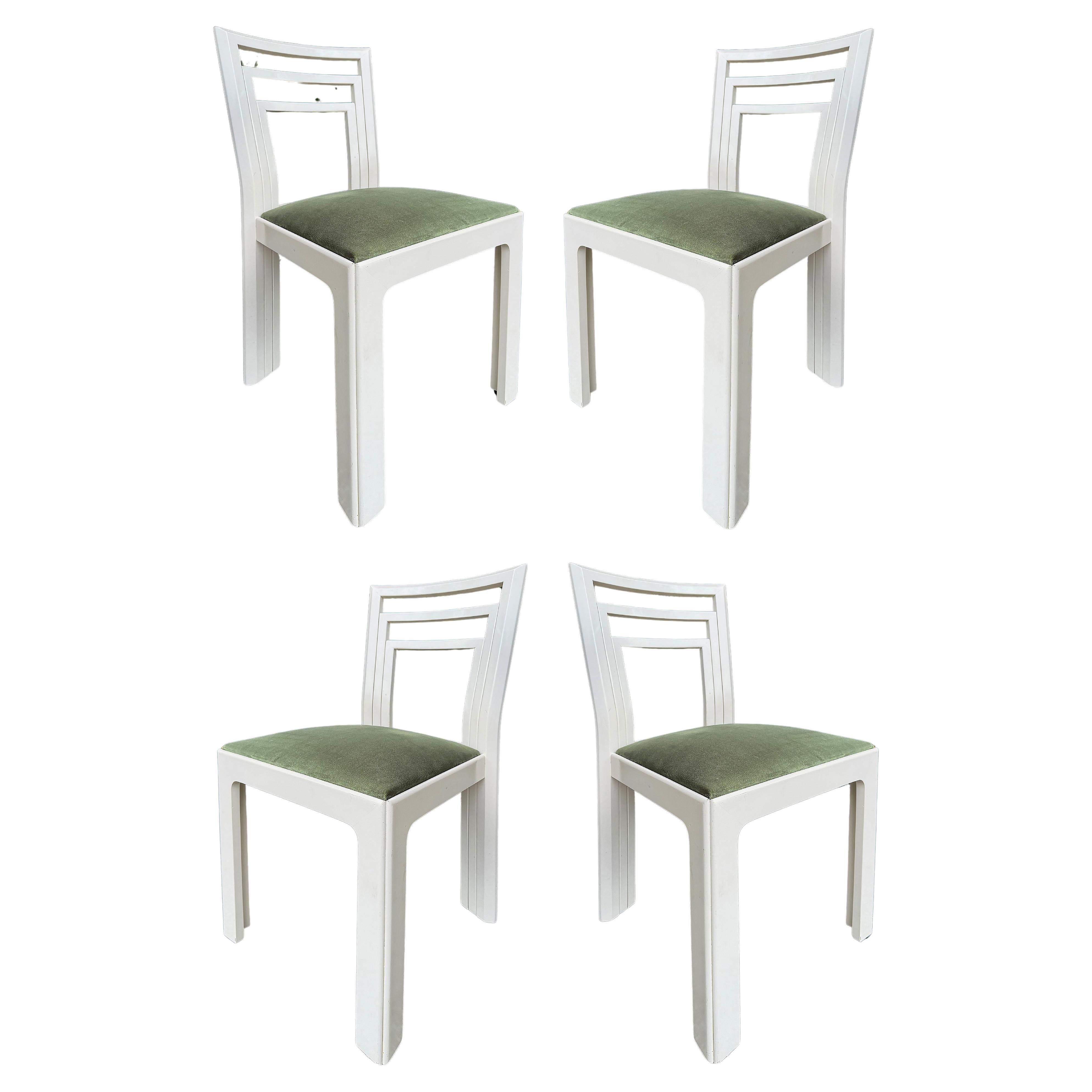 Sedie da pranzo laccate postmoderne degli anni '80 appena ridipinte - Set di 4