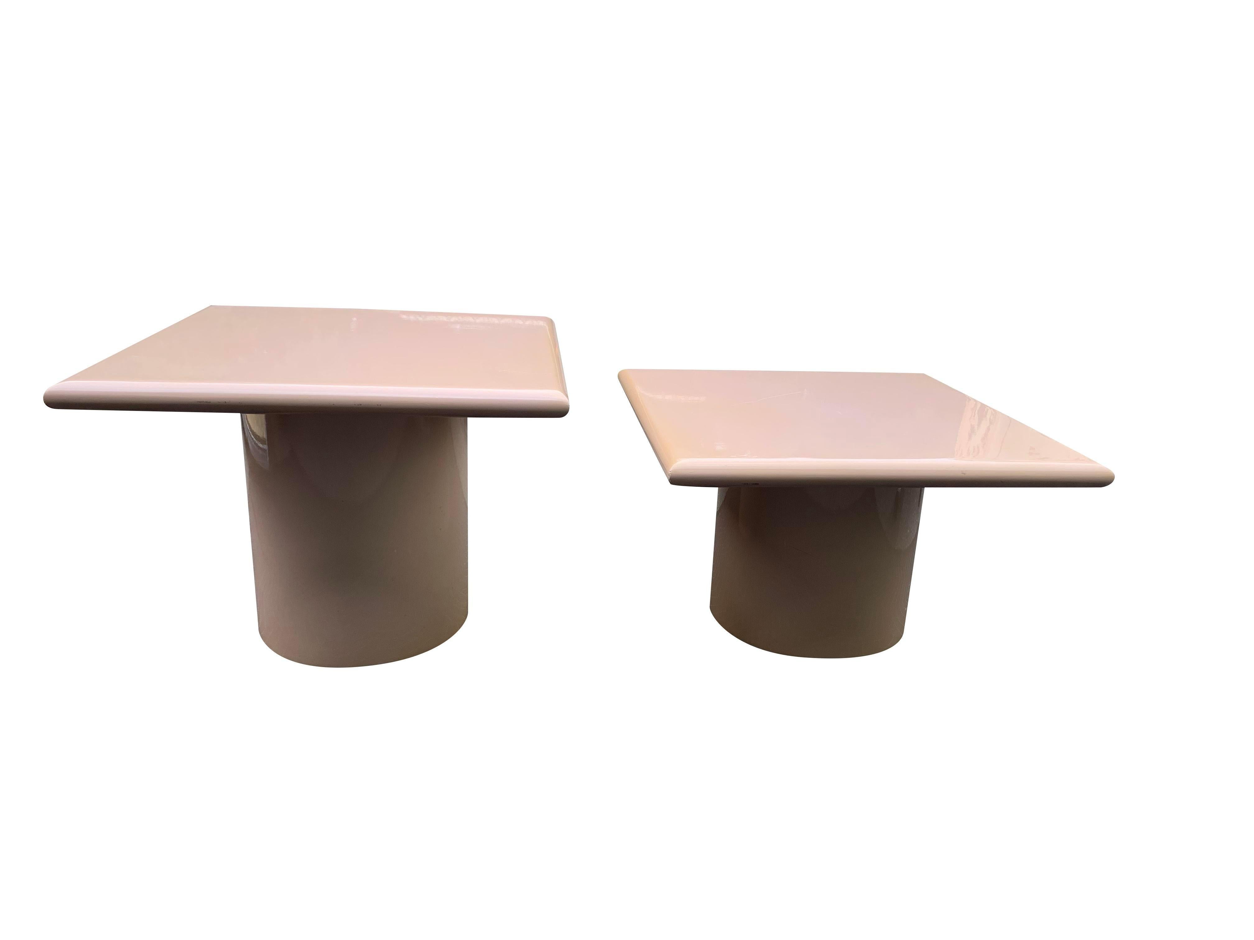 1980s Postmodern Lacquered Tessellated Side Tables - Set of 2 For Sale 1
