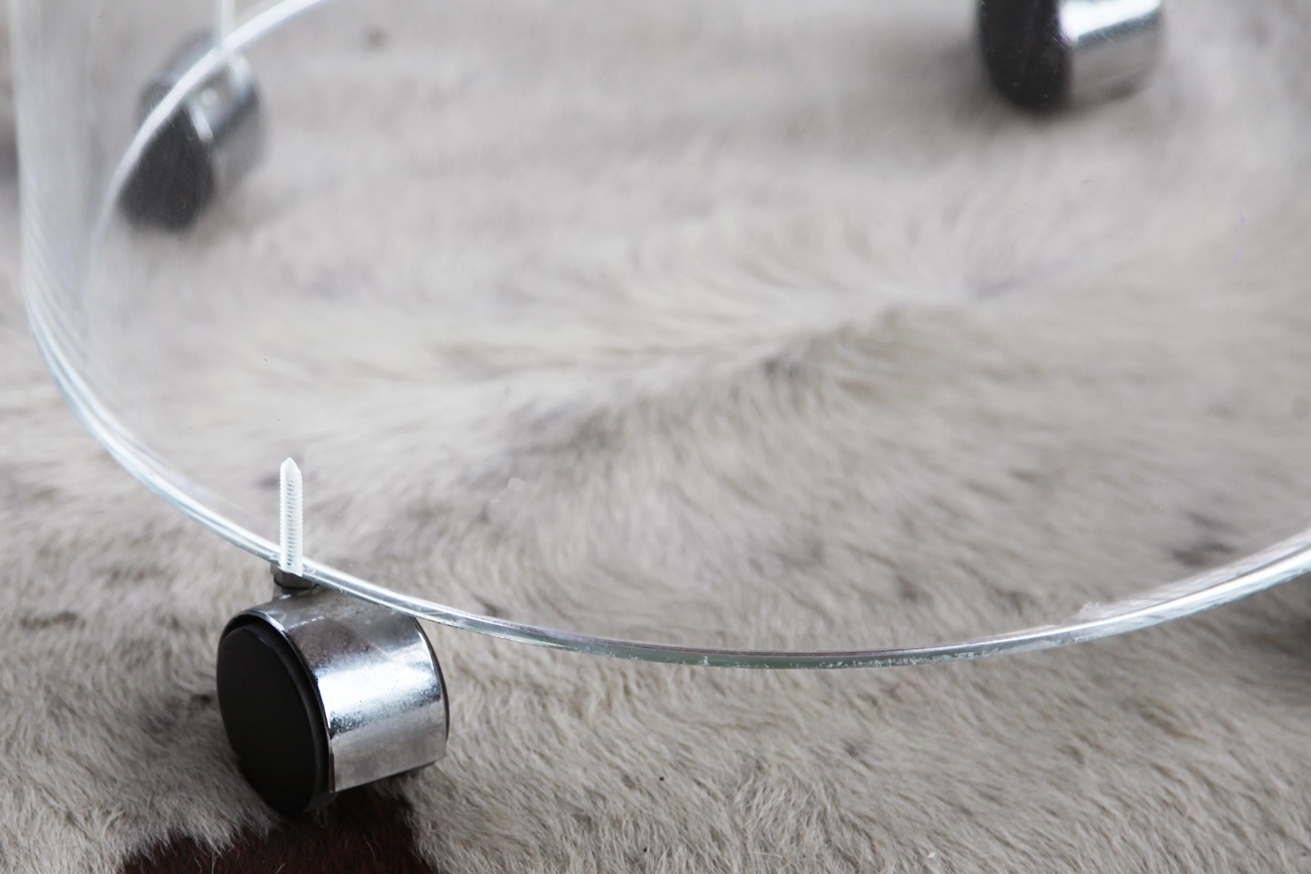 1980s Postmodern Lucite and Light Grey Velour Vanity Stool on Casters 5