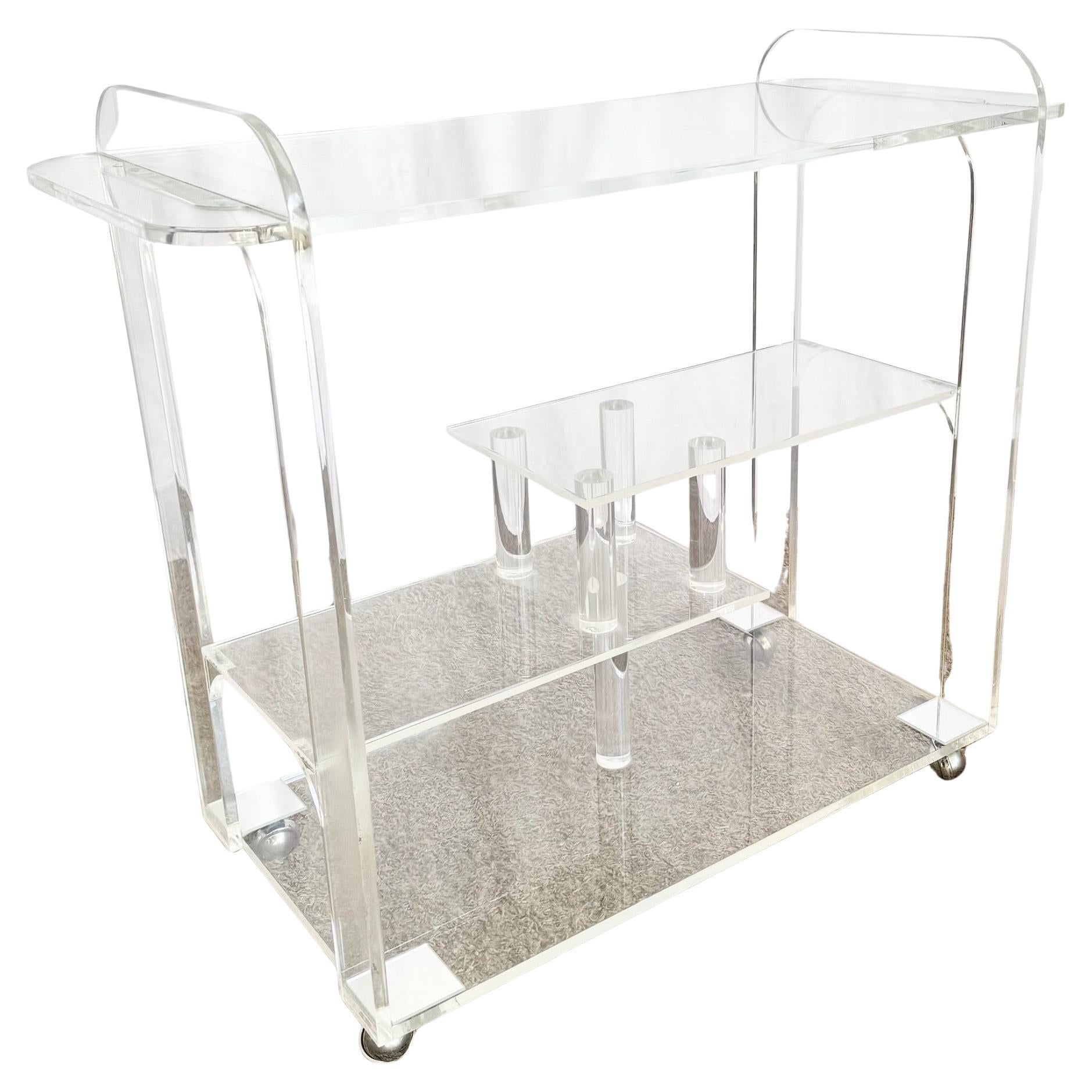 1980s Postmodern Lucite Bar Cart For Sale