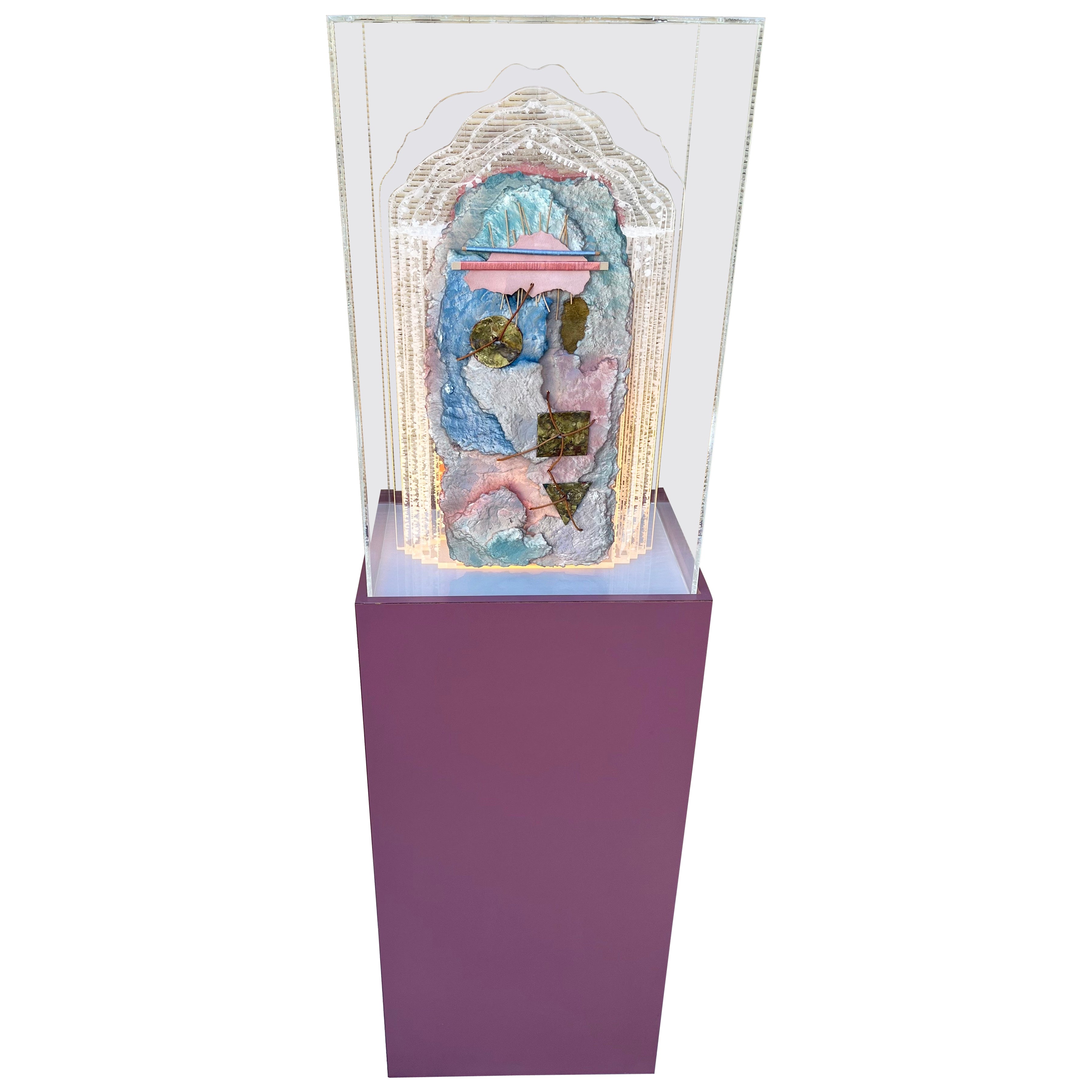 1980s Postmodern Lucite/Mixed Media Light Sculpture with Pedestal