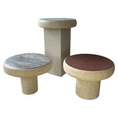 1980s Postmodern Marble and Stone Composite Nesting Tables, Set of Three