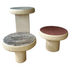 1980s Postmodern Marble and Stone Composite Nesting Tables, Set of Three