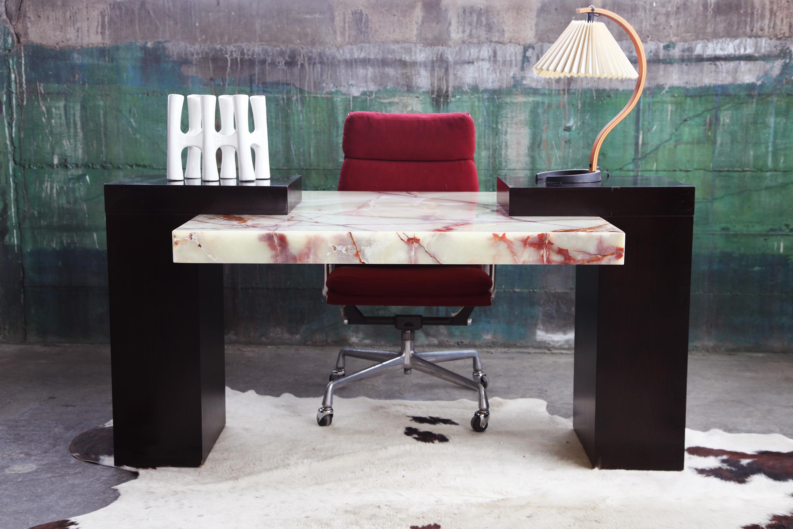 1980s Postmodern Marble Stone Executive Two Sided Desk For Sale 2