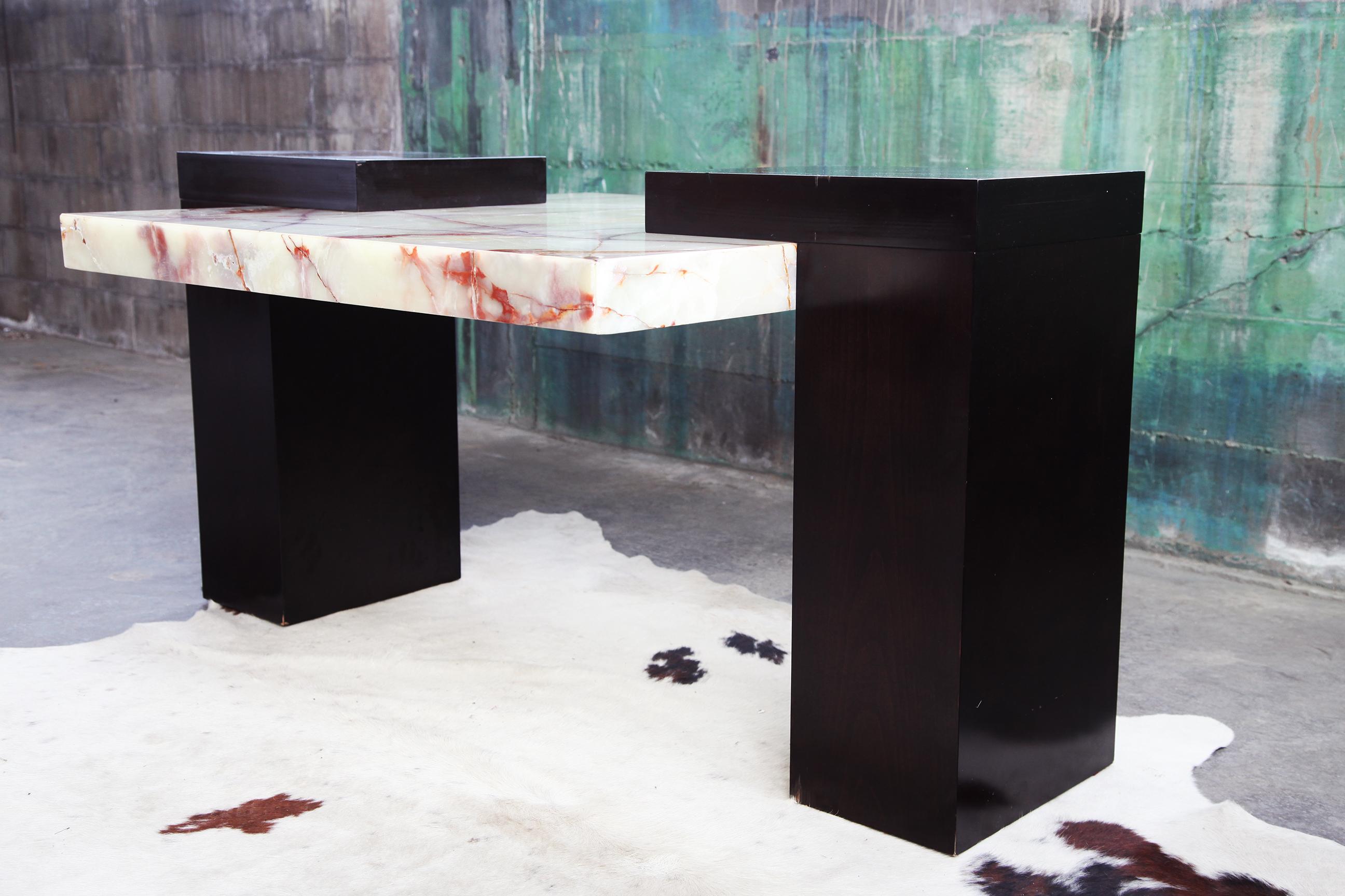 Post-Modern 1980s Postmodern Marble Stone Executive Two Sided Desk For Sale