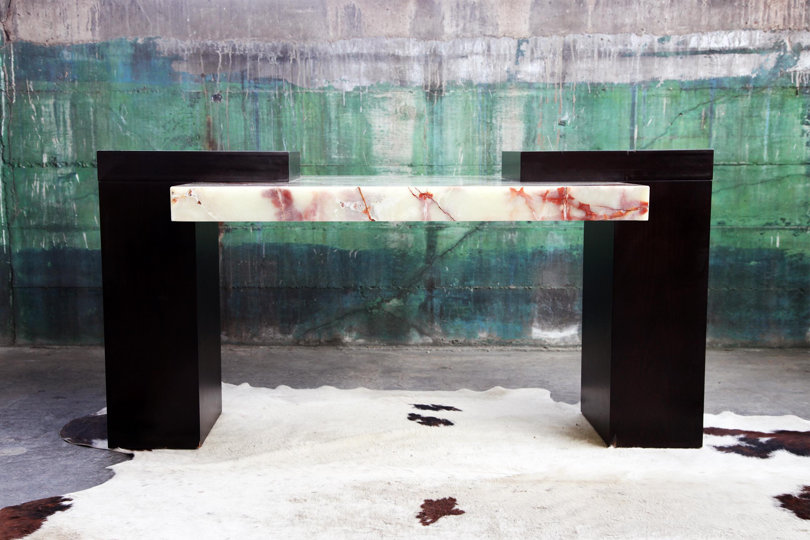 American 1980s Postmodern Marble Stone Executive Two Sided Desk For Sale