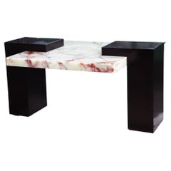 1980s Postmodern Marble Stone Executive Two Sided Desk