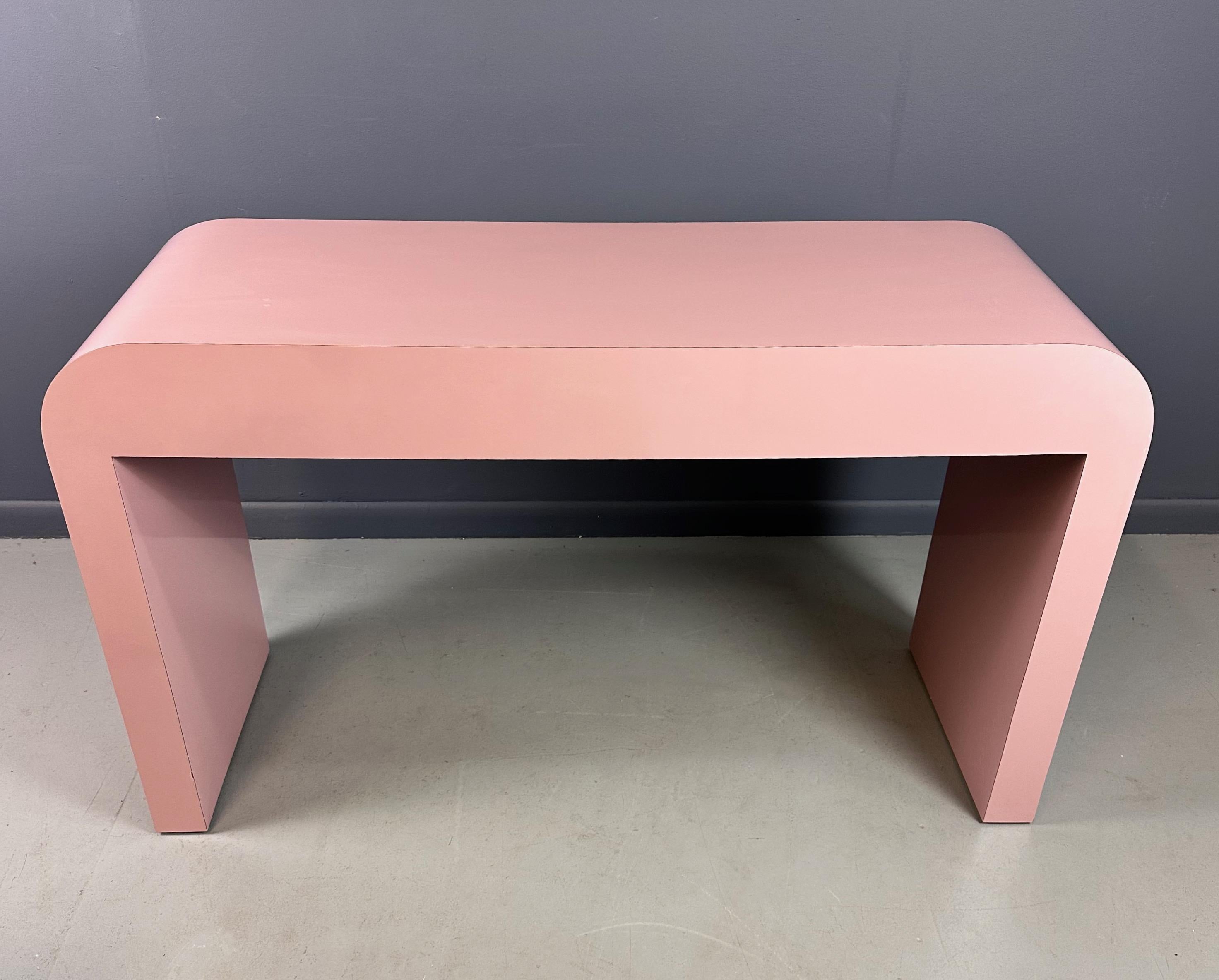 1980s Postmodern Mauve Waterfall Laminate Desk with Two Drawers and custom Bench 6