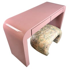 1980s Postmodern Mauve Waterfall Laminate Desk with Two Drawers and custom Bench