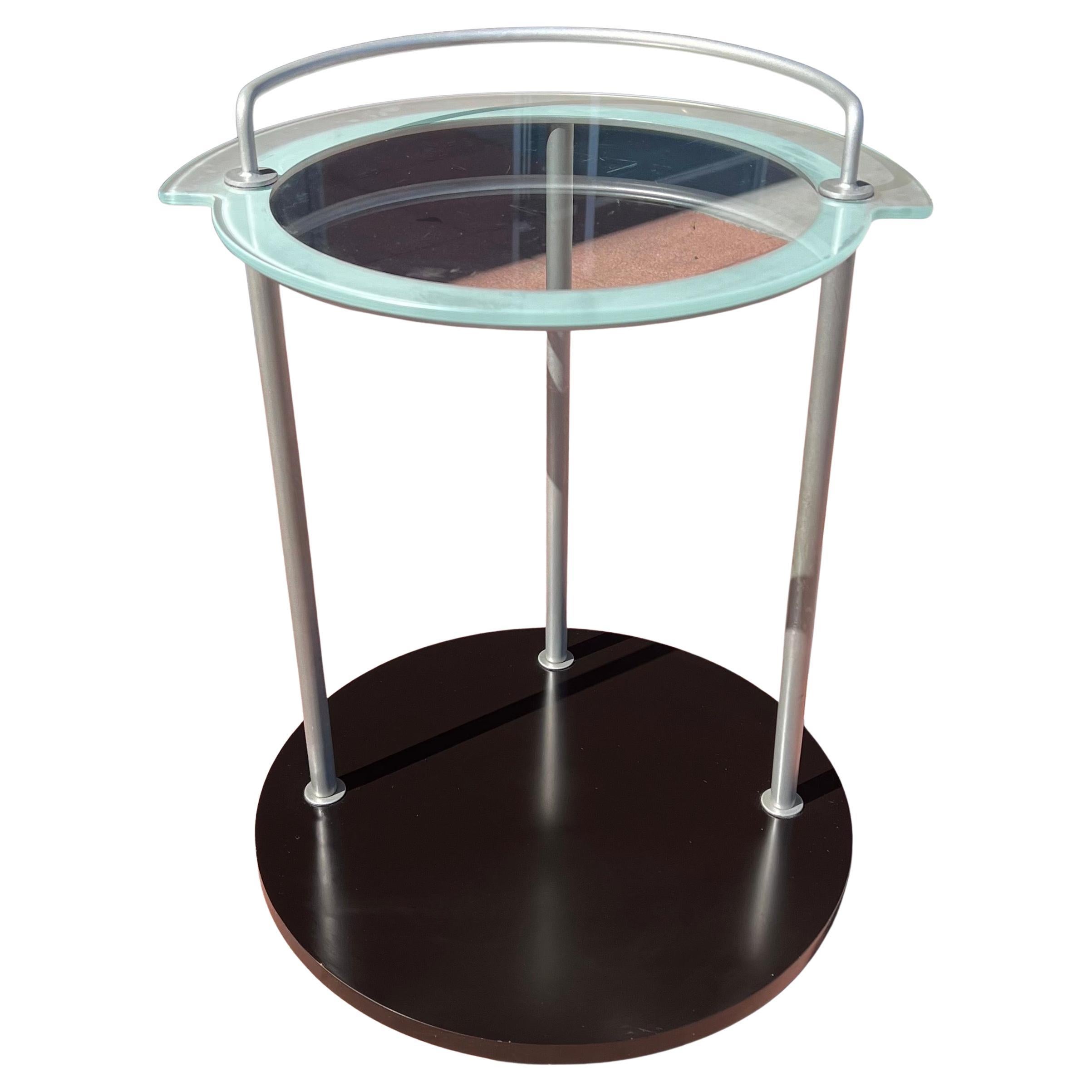 Post-Modern 1980's Postmodern Memphis Era Frosted Glass & Laminate Rolling Bar Cart
