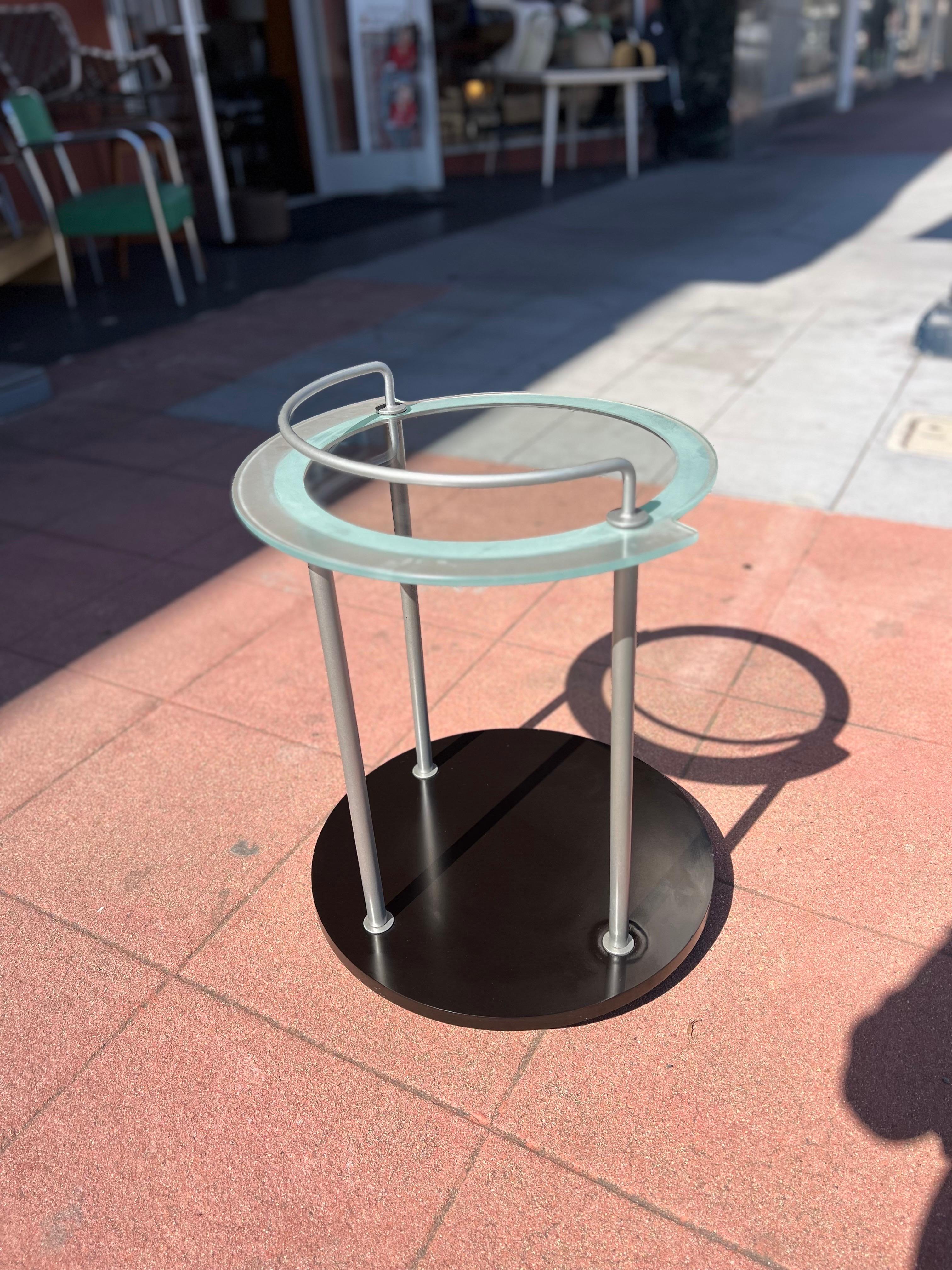 Italian 1980's Postmodern Memphis Era Frosted Glass & Laminate Rolling Bar Cart