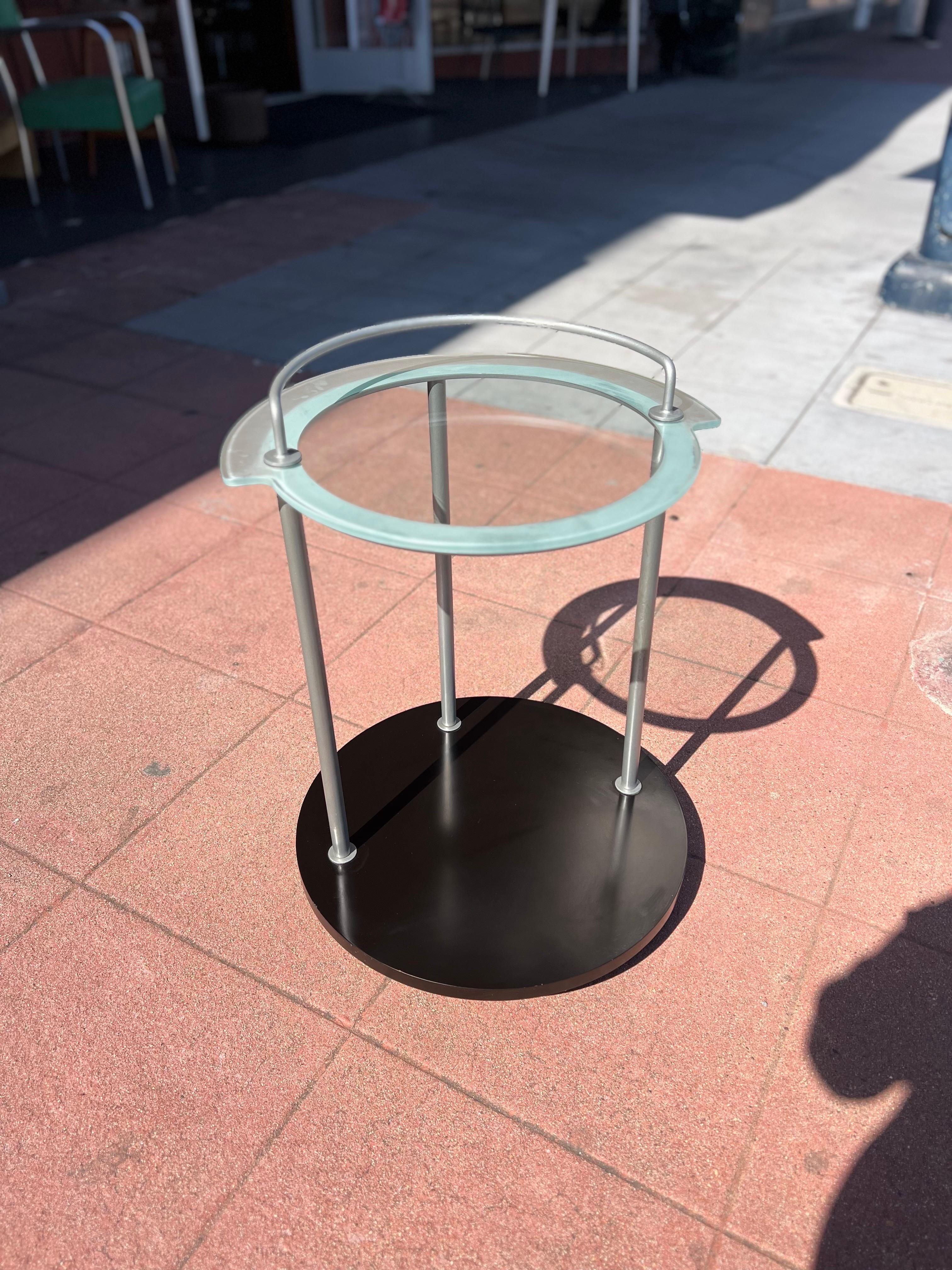 1980's Postmodern Memphis Era Frosted Glass & Laminate Rolling Bar Cart In Good Condition In San Diego, CA