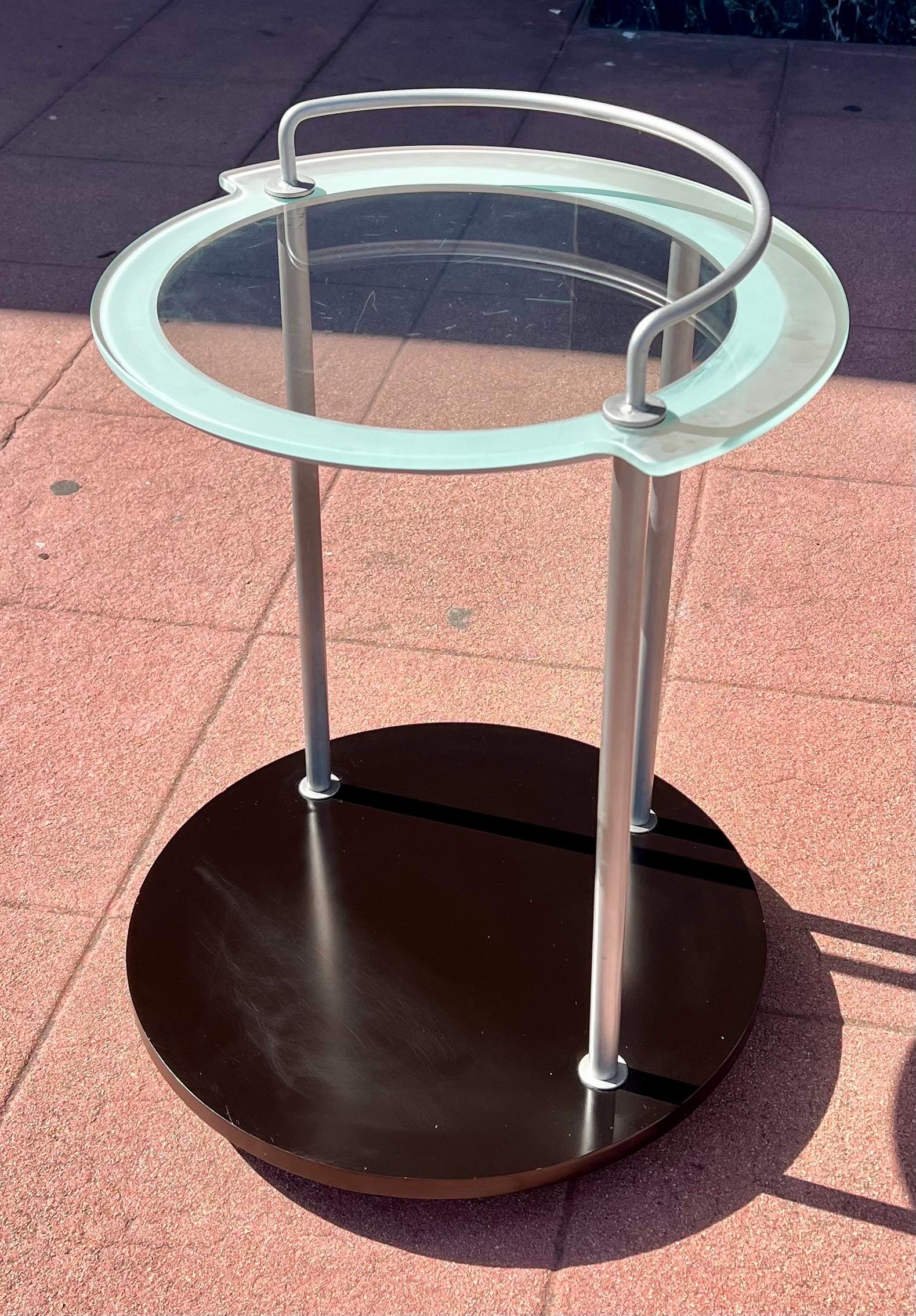 20th Century 1980's Postmodern Memphis Era Frosted Glass & Laminate Rolling Bar Cart