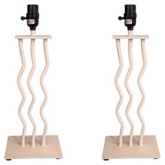 1980's Postmodern Memphis Era Pair of Squiggle Line Table Lamps