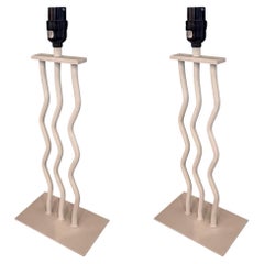 1980's Postmodern Memphis Era Pair of Squiggle Line Table Lamps