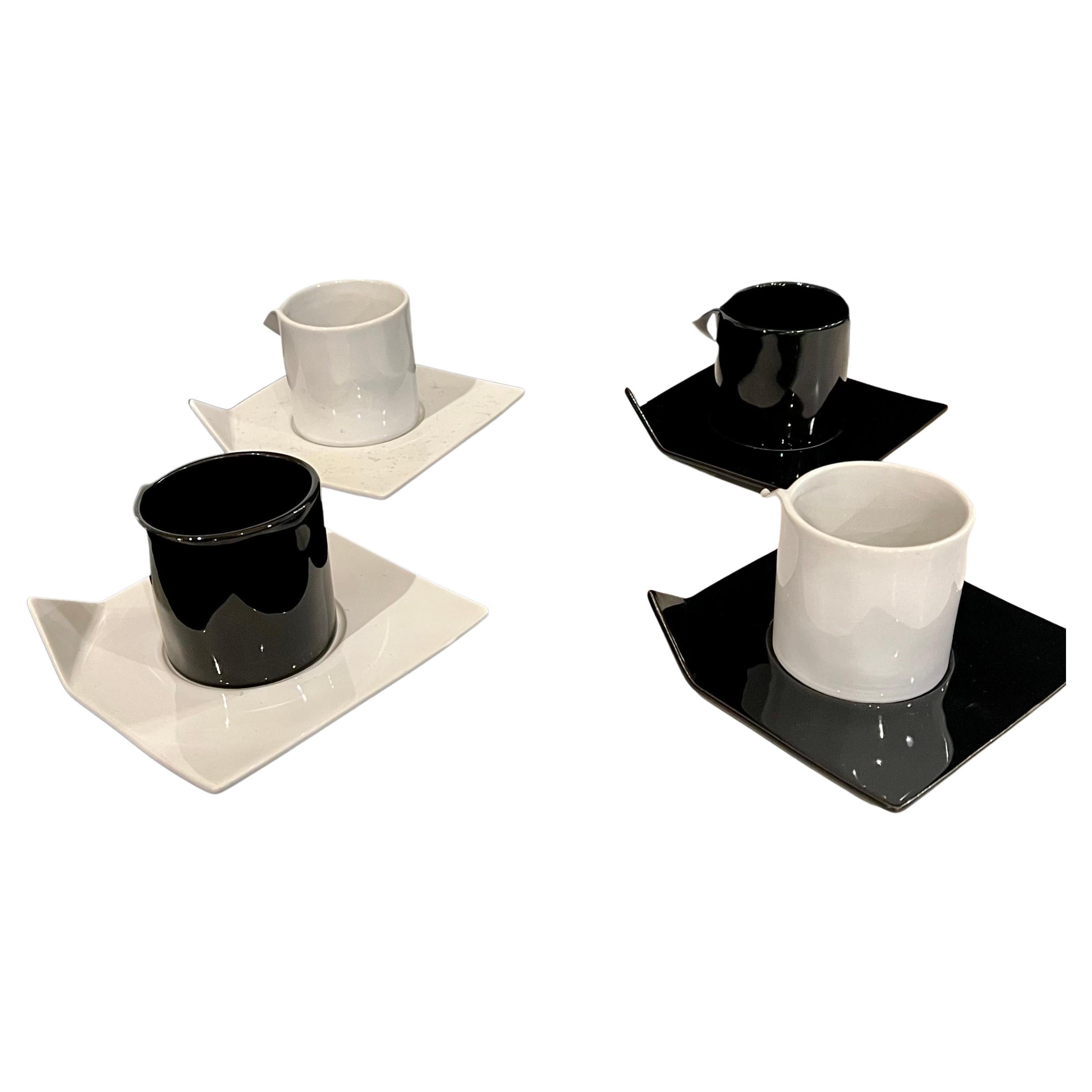 Post-Modern 1980's Postmodern Memphis Era Set of 4 espresso Ceramic Origami Cups & Saucers 