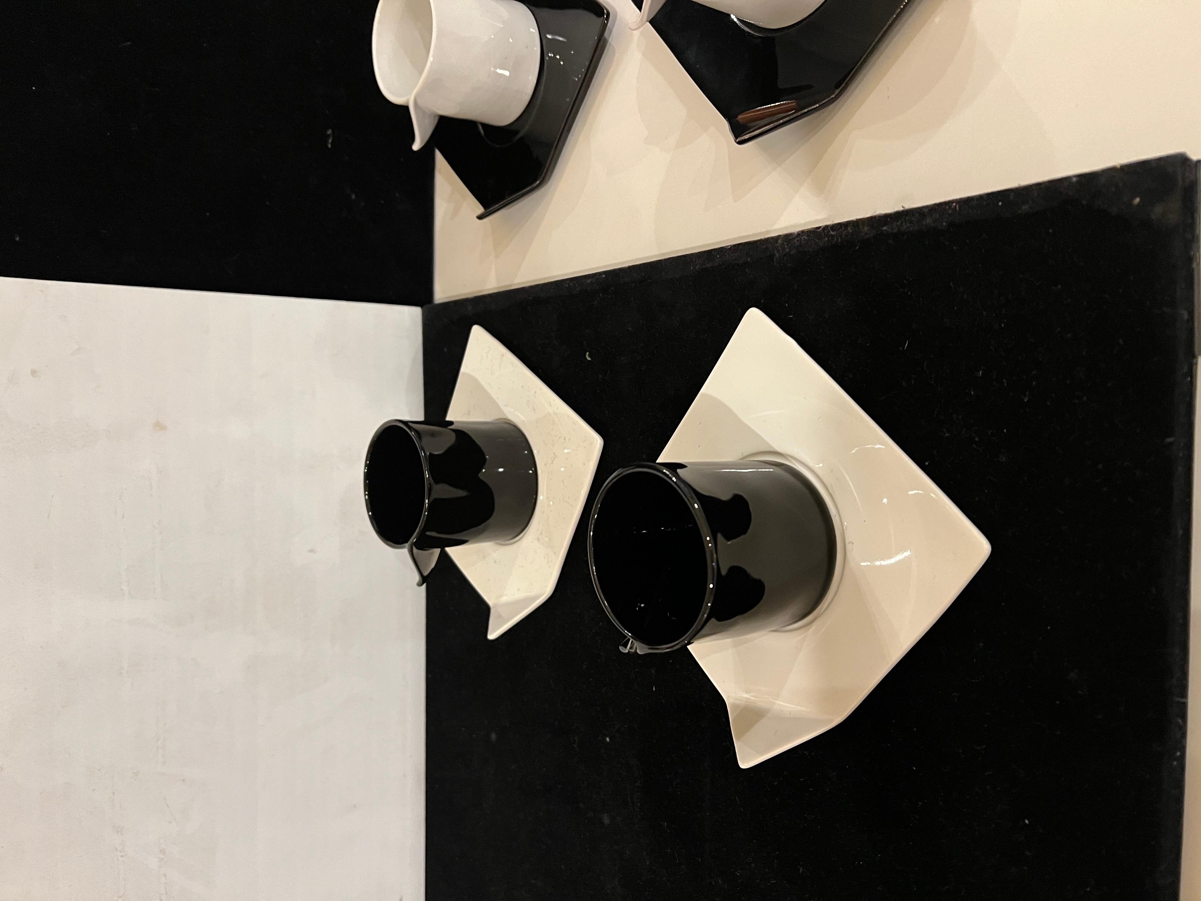 1980's Postmodern Memphis Era Set of 4 espresso Ceramic Origami Cups & Saucers  2