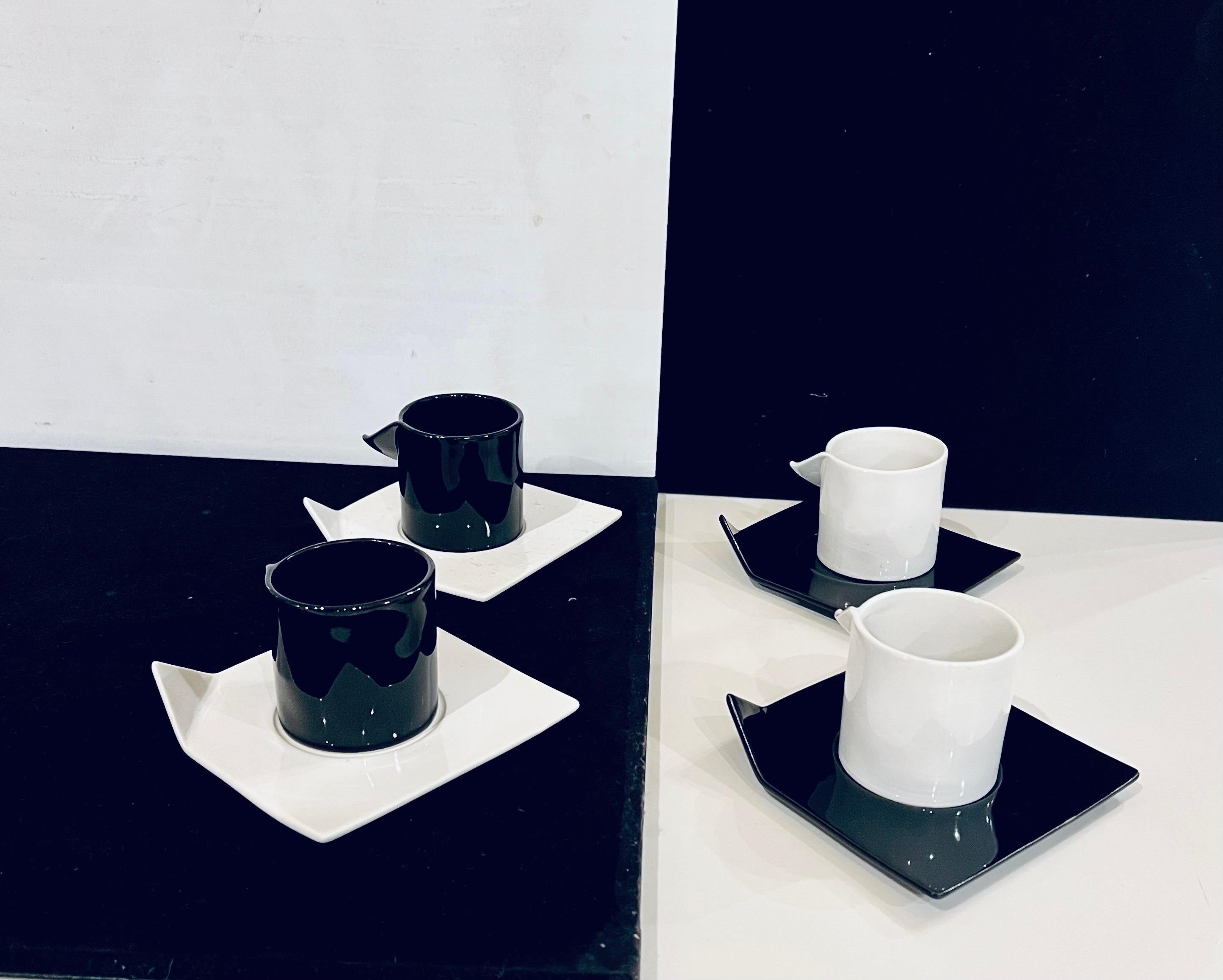 1980's Postmodern Memphis Era Set of 4 espresso Ceramic Origami Cups & Saucers  3