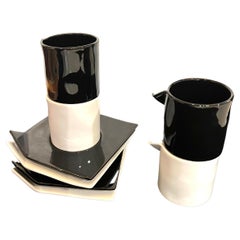 1980's Postmodern Memphis Era Set of 4 espresso Ceramic Origami Cups & Saucers