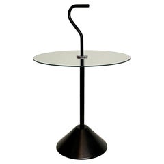 1980s Postmodern Memphis Side Table in Black Lacquered Metal and Glass