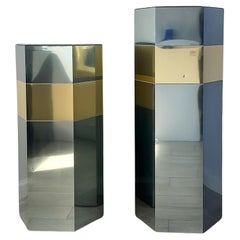 1980s Postmodern Mirrored Pedestal Faceted Pedestals- a Pair