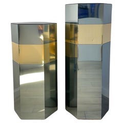 1980s Postmodern Mirrored Pedestal Faceted Pedestals- a Pair