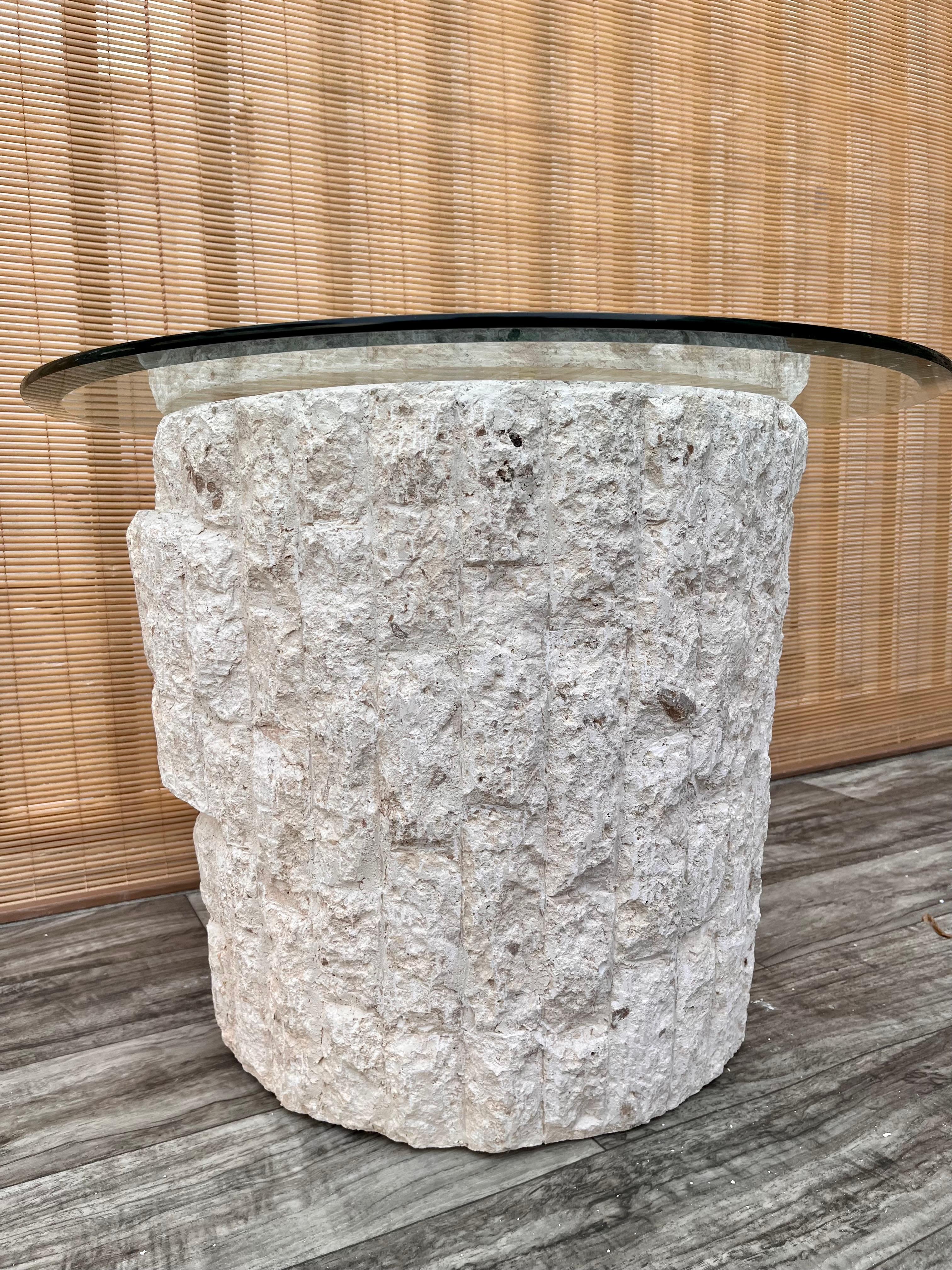 1980s Postmodern Natural Mactan Stone Accent / End Table with Glass Top For Sale 4