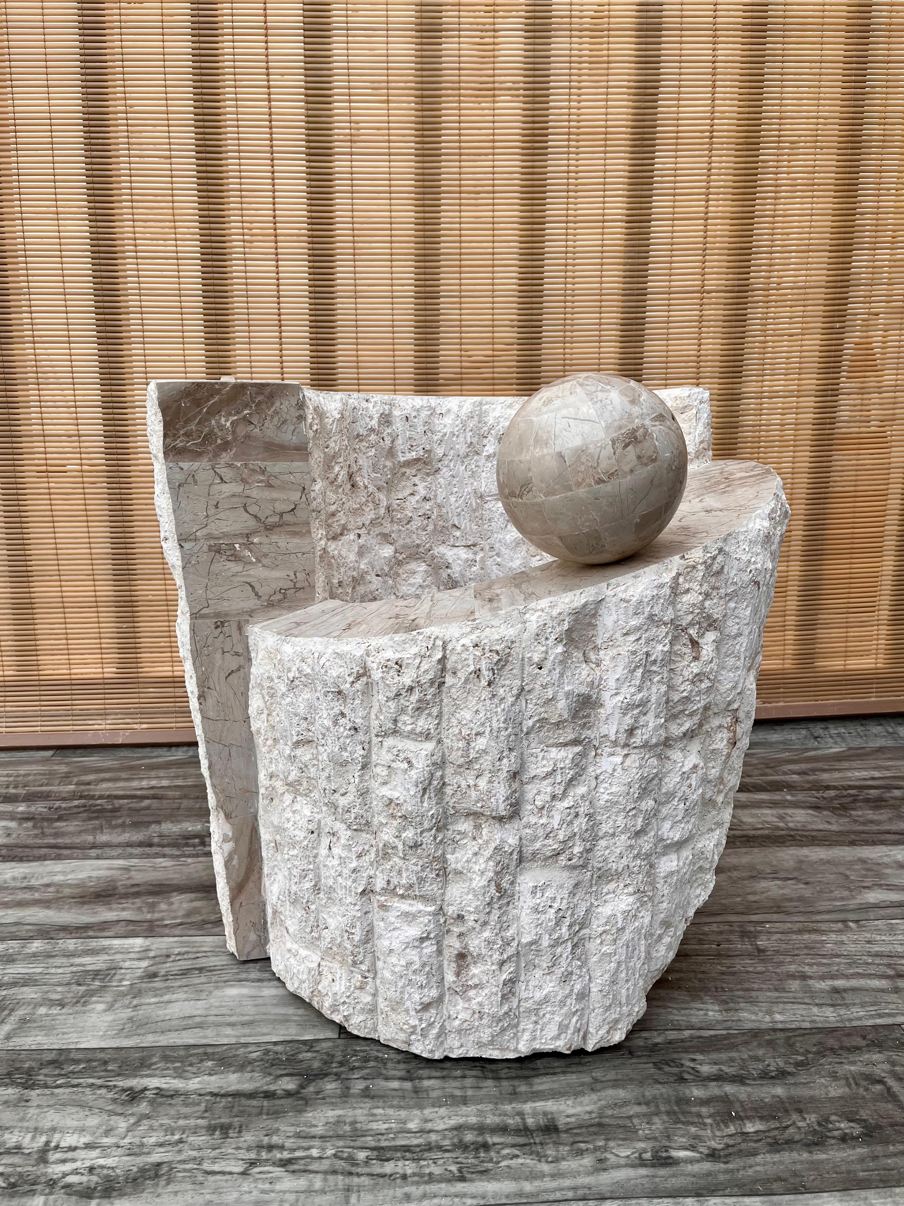 1980s Postmodern Natural Mactan Stone Accent / End Table with Glass Top For Sale 7