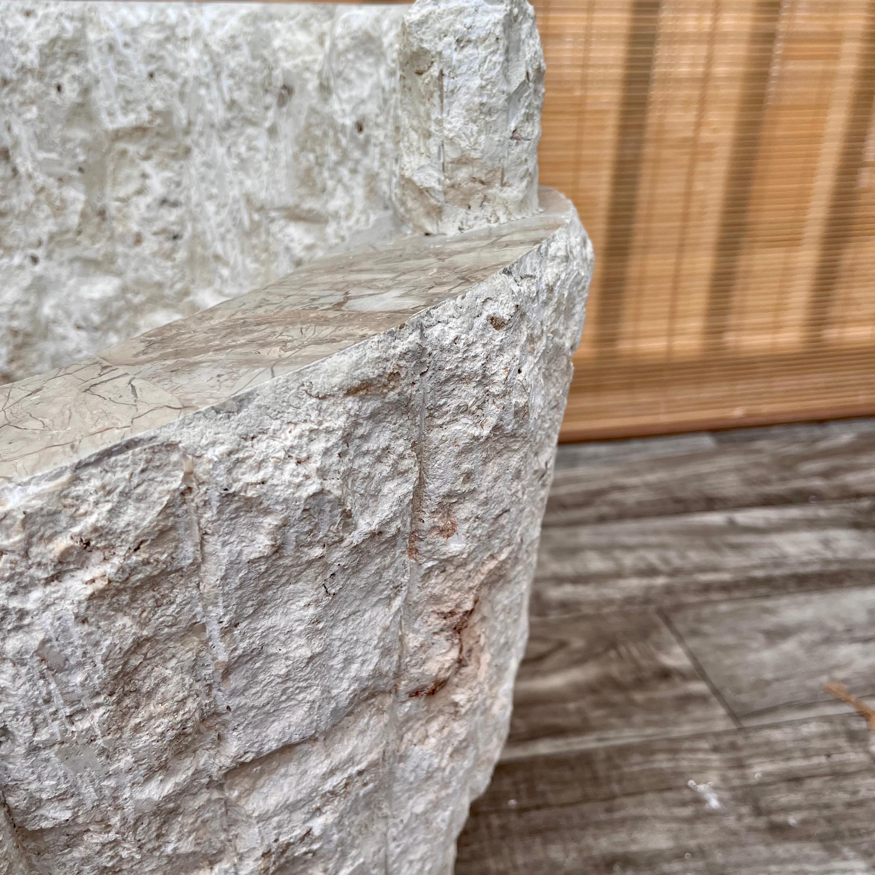 1980s Postmodern Natural Mactan Stone Accent / End Table with Glass Top For Sale 8