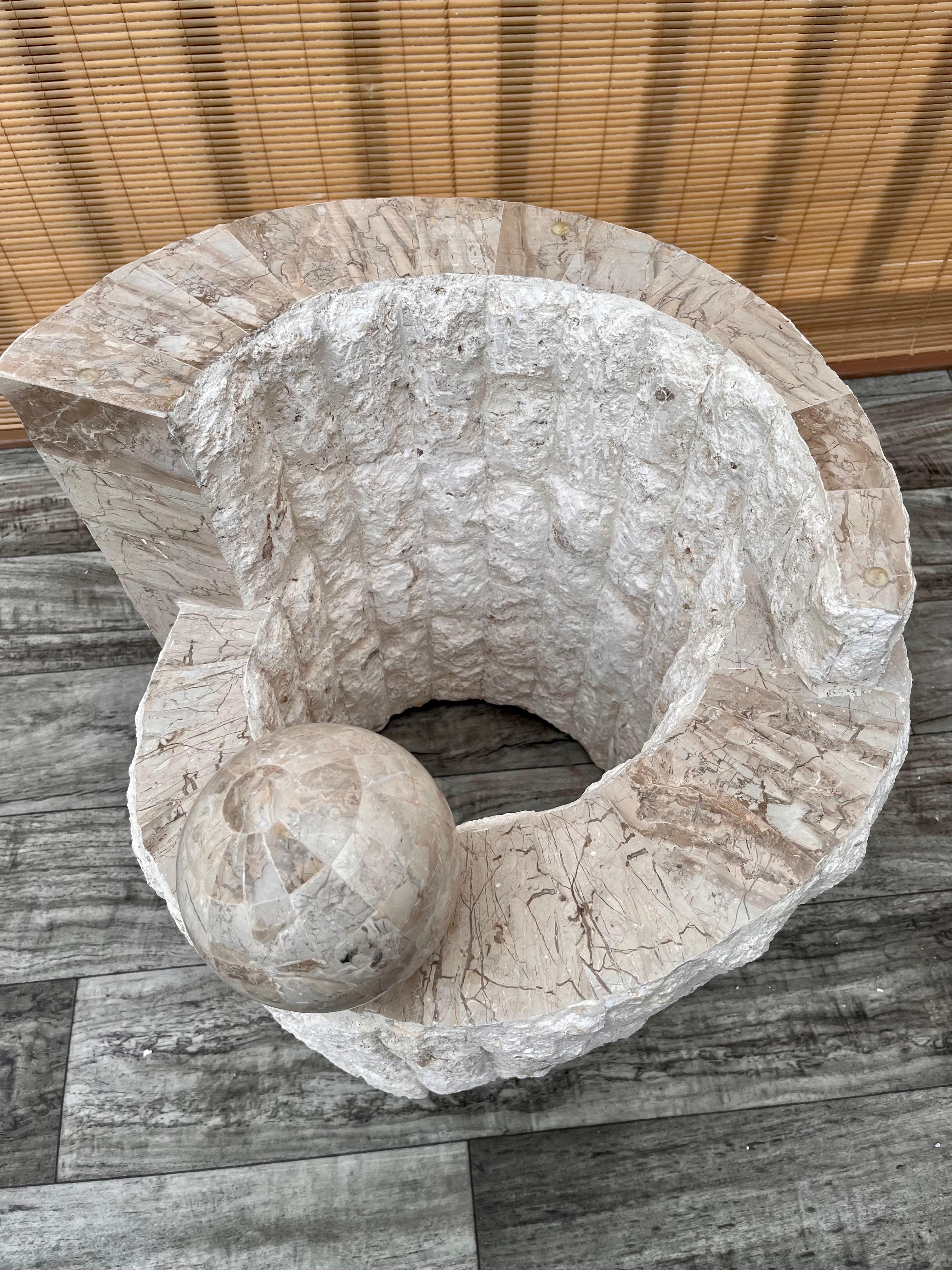 1980s Postmodern Natural Mactan Stone Accent / End Table with Glass Top For Sale 9