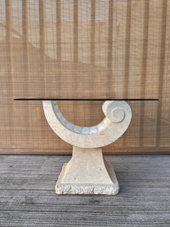 1980s Postmodern Natural Mactan stone Accent / End Table with Glass Top