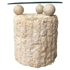 1980s Postmodern Natural Mactan Stone Pedestal Accent or Side Table
