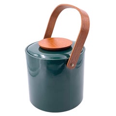 1980s Postmodern Naugahyde Wrapped Ice Bucket with Teak Handle