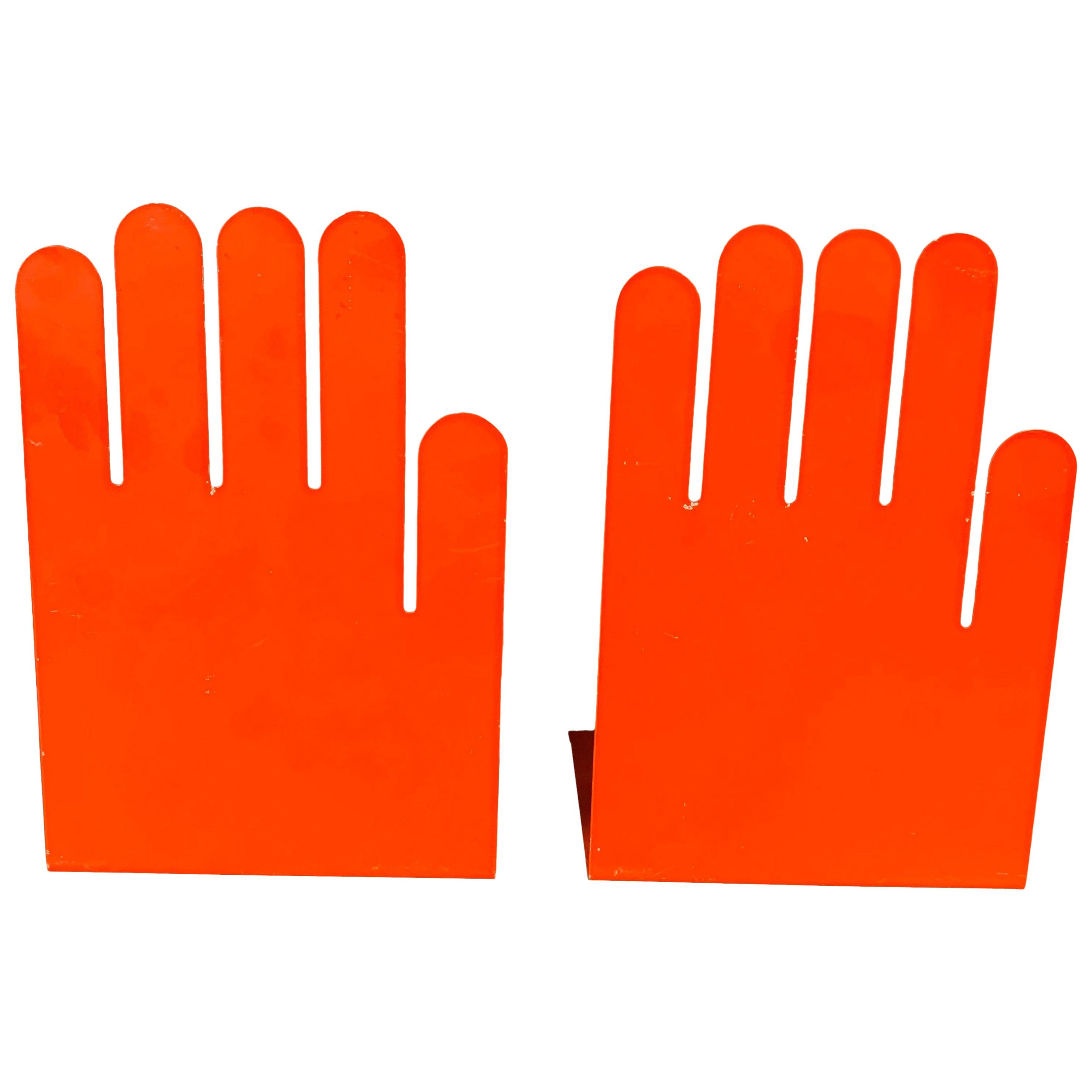 1980s Postmodern Orange Hand Bookends, a Pair