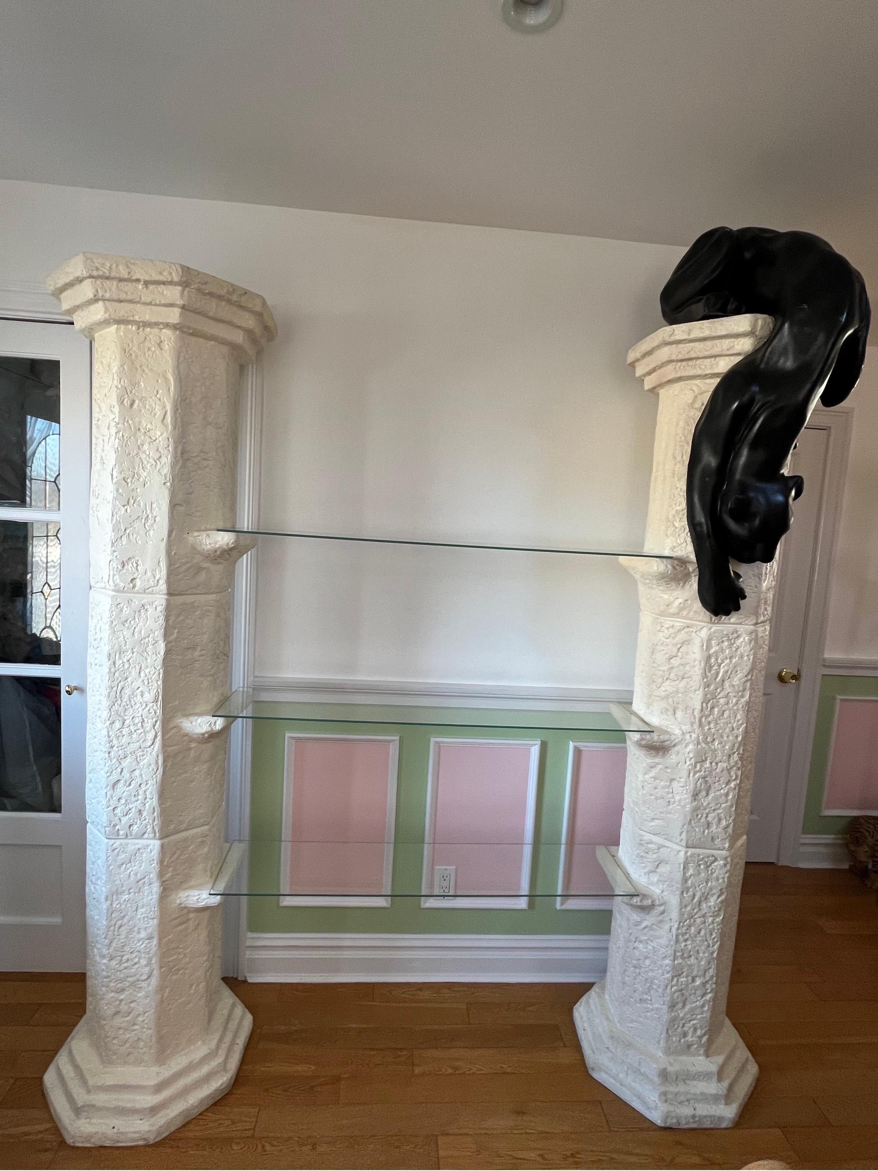 1980s Postmodern Plaster Columns Panther Shelves In Good Condition For Sale In Staten Island, NY