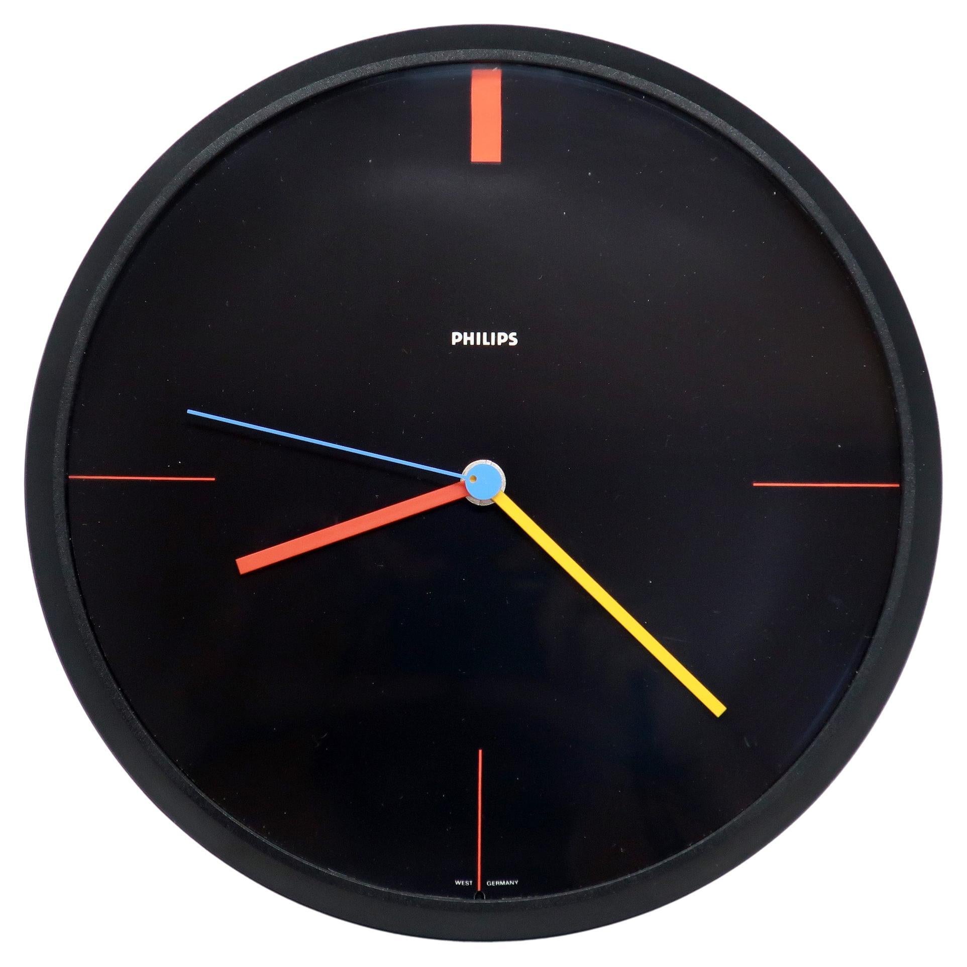 1980s Postmodern Primary Color Philips Wall Clock