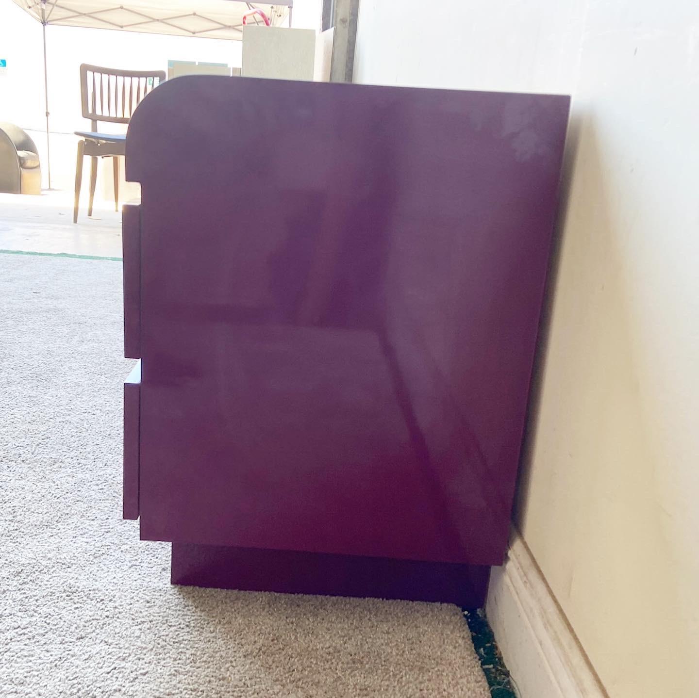 1980s Postmodern Purple Lacquer Laminate Nightstands, a Pair In Good Condition In Delray Beach, FL