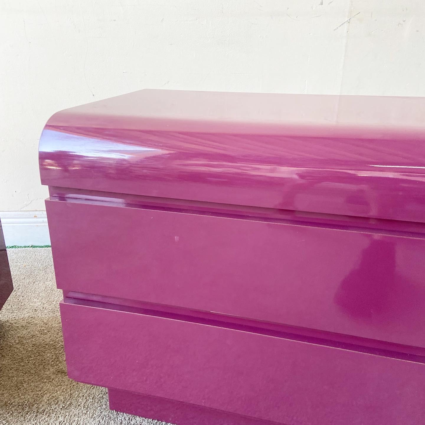 1980s Postmodern Purple Lacquer Laminate Nightstands, a Pair 1