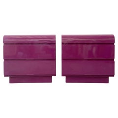1980s Postmodern Purple Lacquer Laminate Nightstands, a Pair