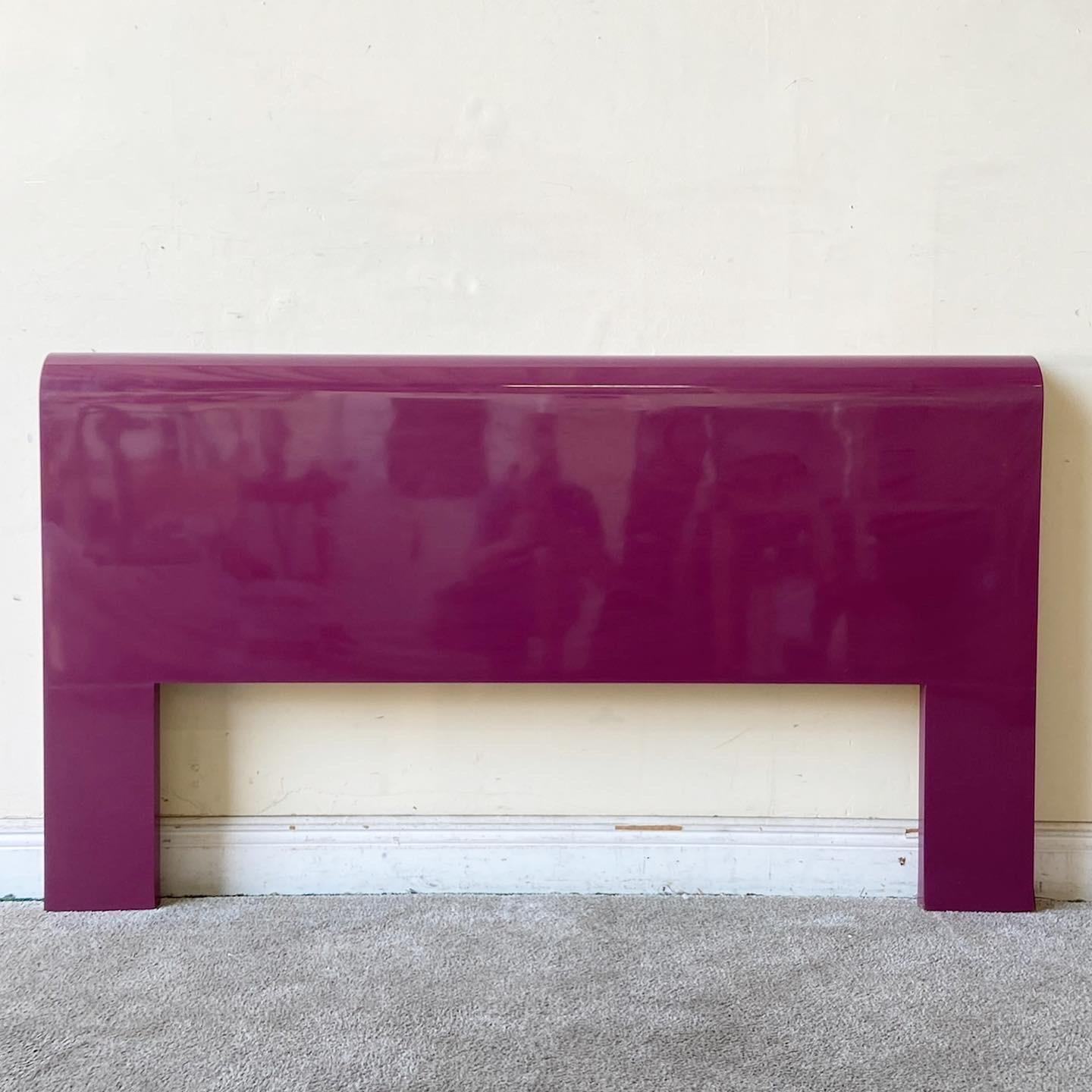 Incredible postmodern queen size waterfall headboard. Features a purple lacquer laminate.
 