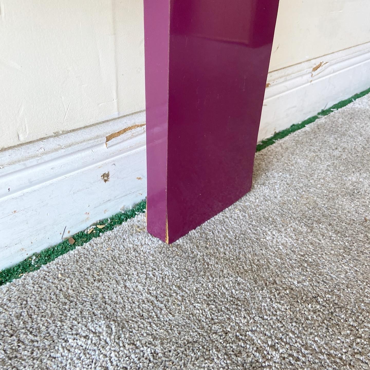 1980s Postmodern Purple Lacquer Laminate Waterfall Headboard In Good Condition In Delray Beach, FL