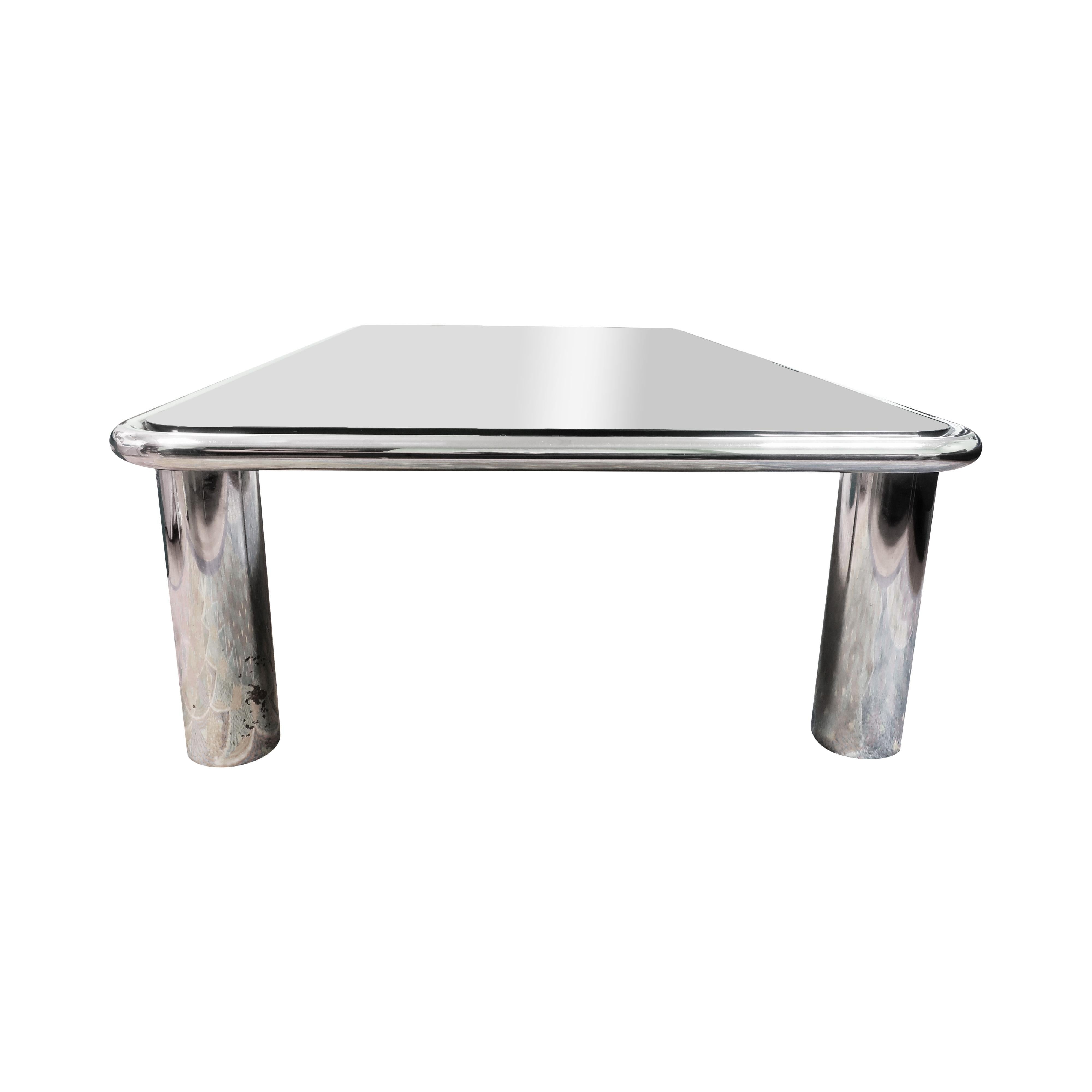 1968 Chrome and Glass Sesann Coffee Table by Gianfranco Frattini for Cassina In Fair Condition In Brooklyn, NY