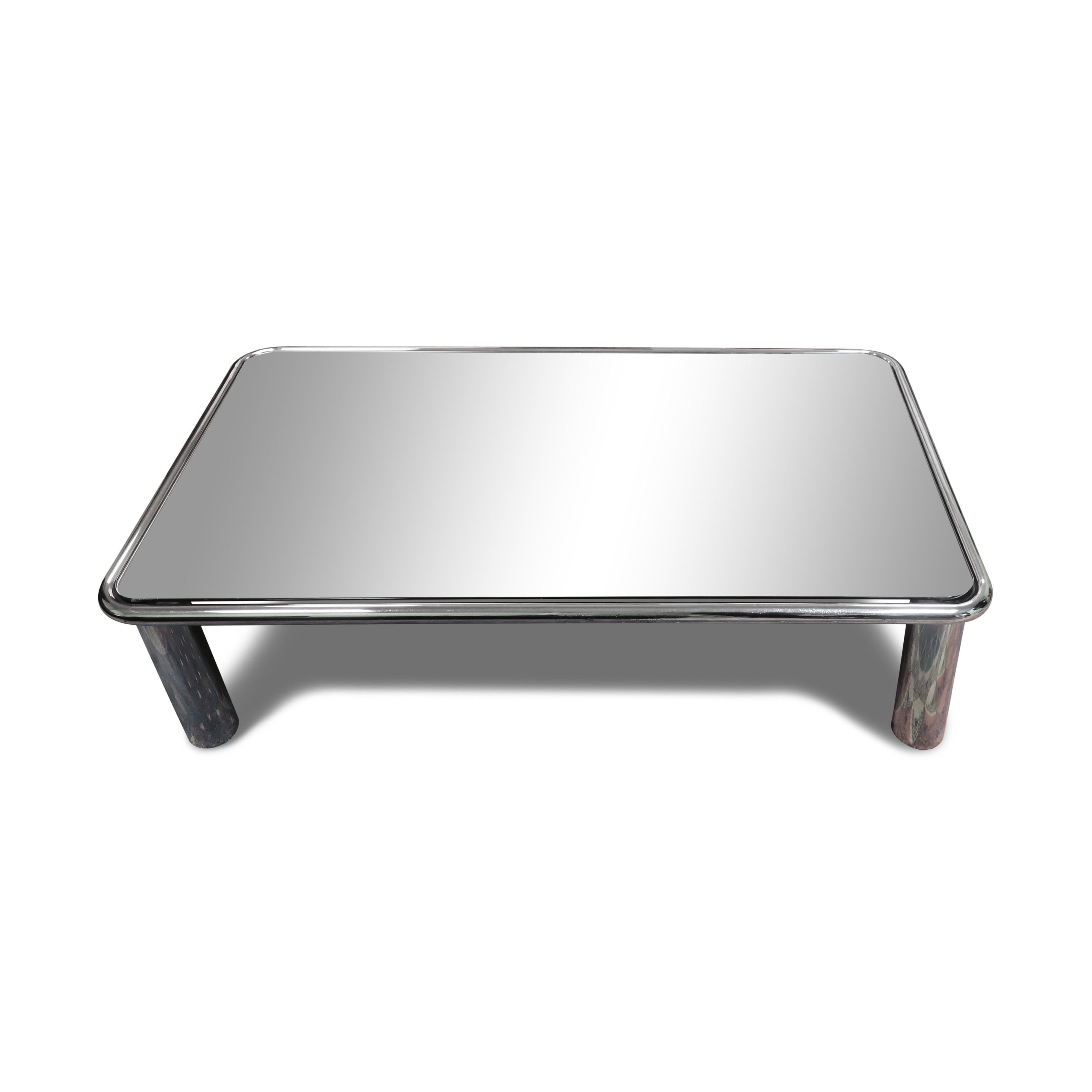 Mirror 1968 Chrome and Glass Sesann Coffee Table by Gianfranco Frattini for Cassina