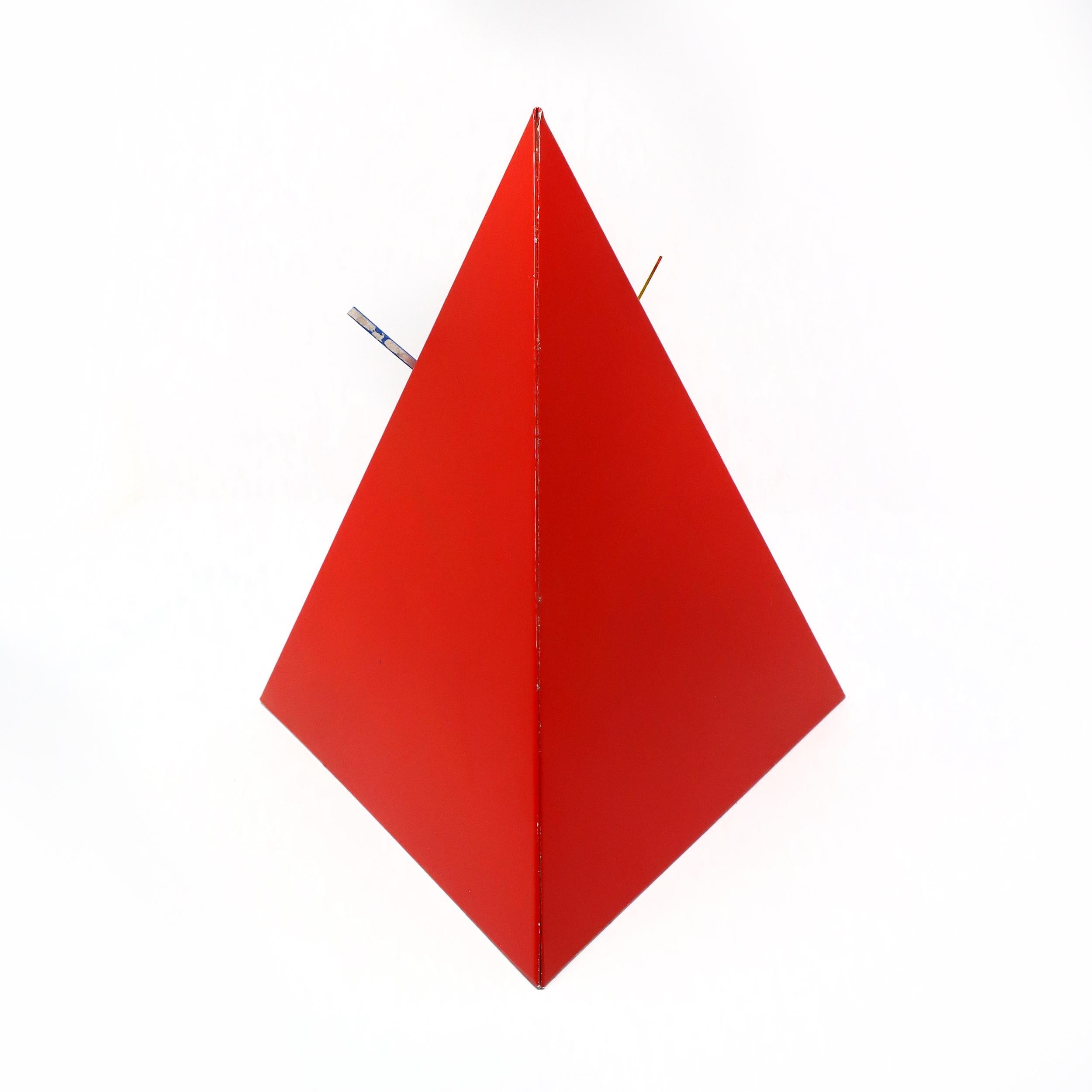 Post-Modern 1980s Postmodern Red Metal Pyramid Clock For Sale